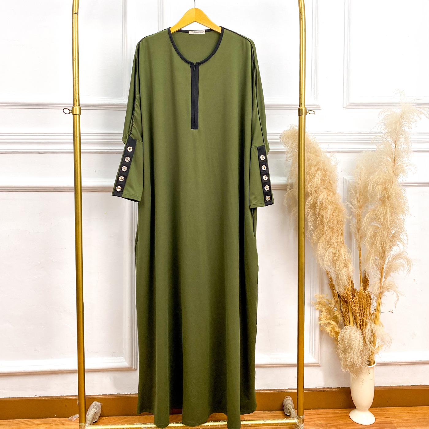 Abaya Rayon Kancing - Gamis Abaya Rayon List dan Kancing Oversize Basic Daily Busui Friendly