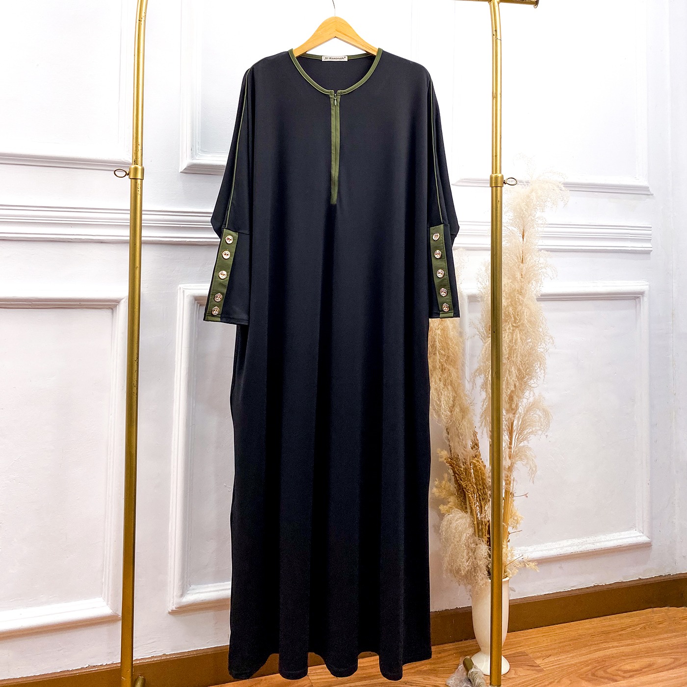 Abaya Rayon Kancing - Gamis Abaya Rayon List dan Kancing Oversize Basic Daily Busui Friendly