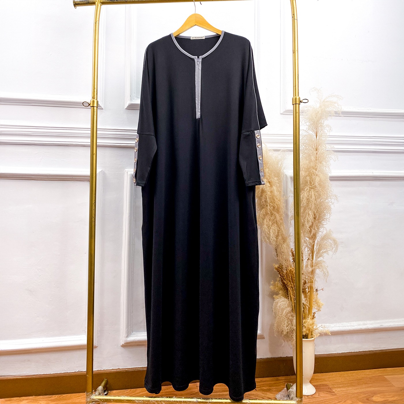 Abaya Rayon Kancing - Gamis Abaya Rayon List dan Kancing Oversize Basic Daily Busui Friendly