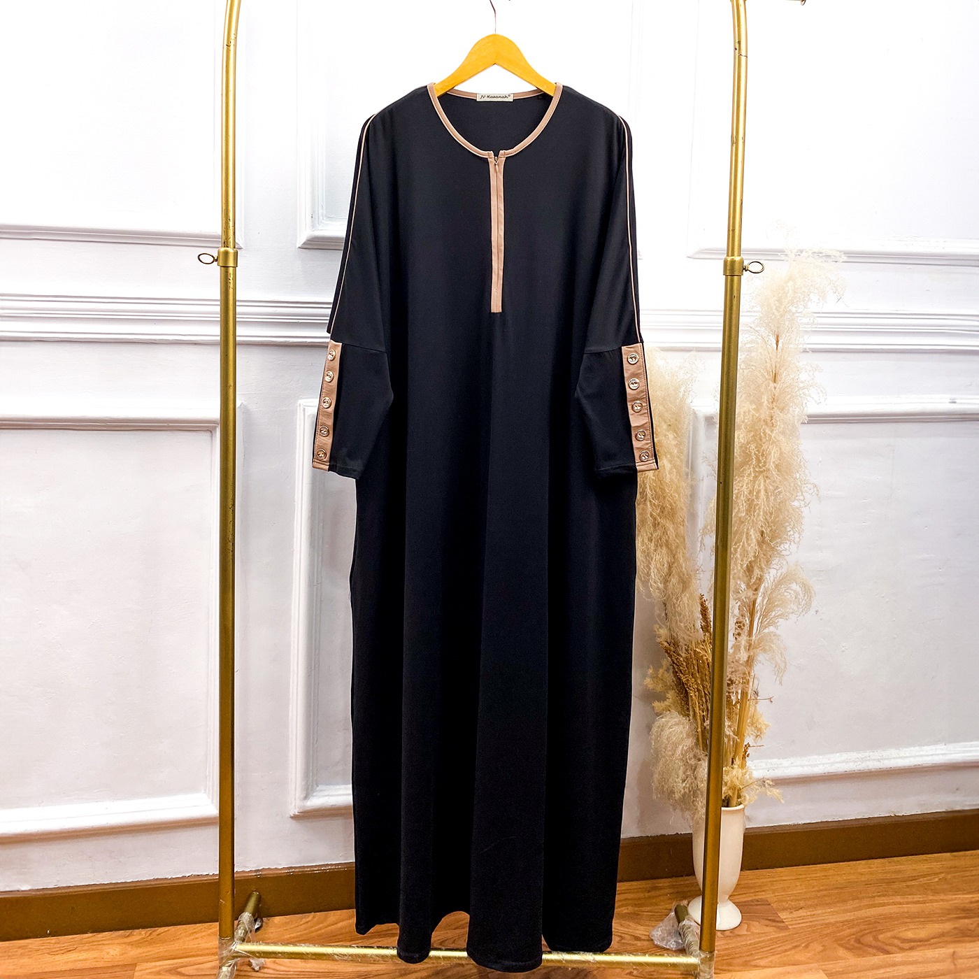 Abaya Rayon Kancing - Gamis Abaya Rayon List dan Kancing Oversize Basic Daily Busui Friendly