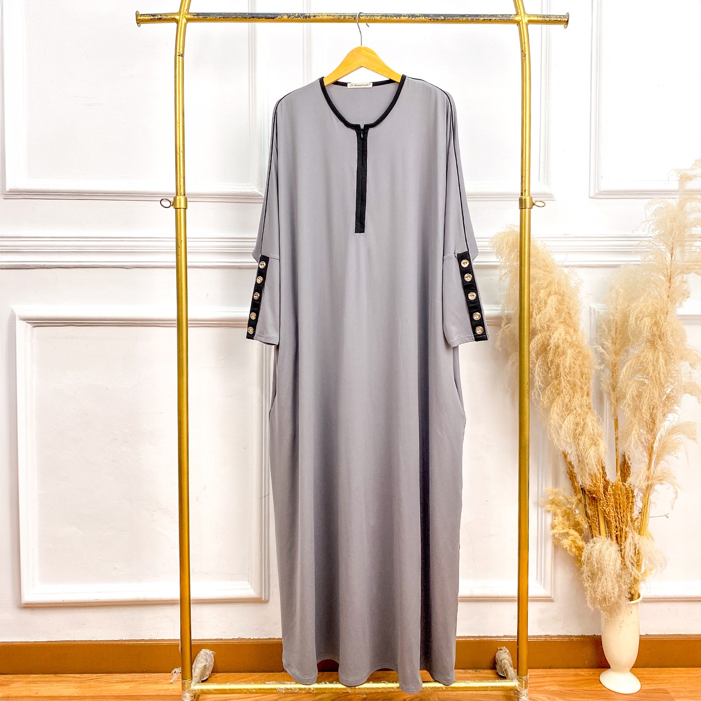Abaya Rayon Kancing - Gamis Abaya Rayon List dan Kancing Oversize Basic Daily Busui Friendly