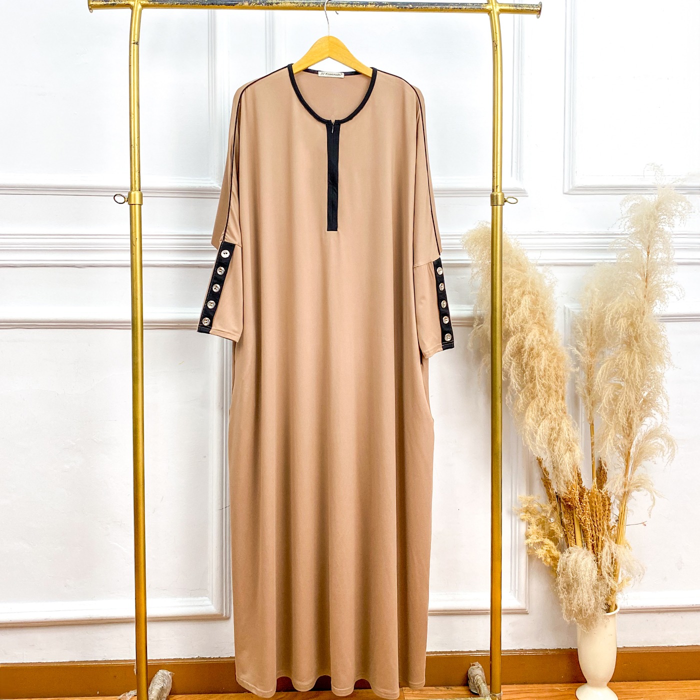 Abaya Rayon Kancing - Gamis Abaya Rayon List dan Kancing Oversize Basic Daily Busui Friendly