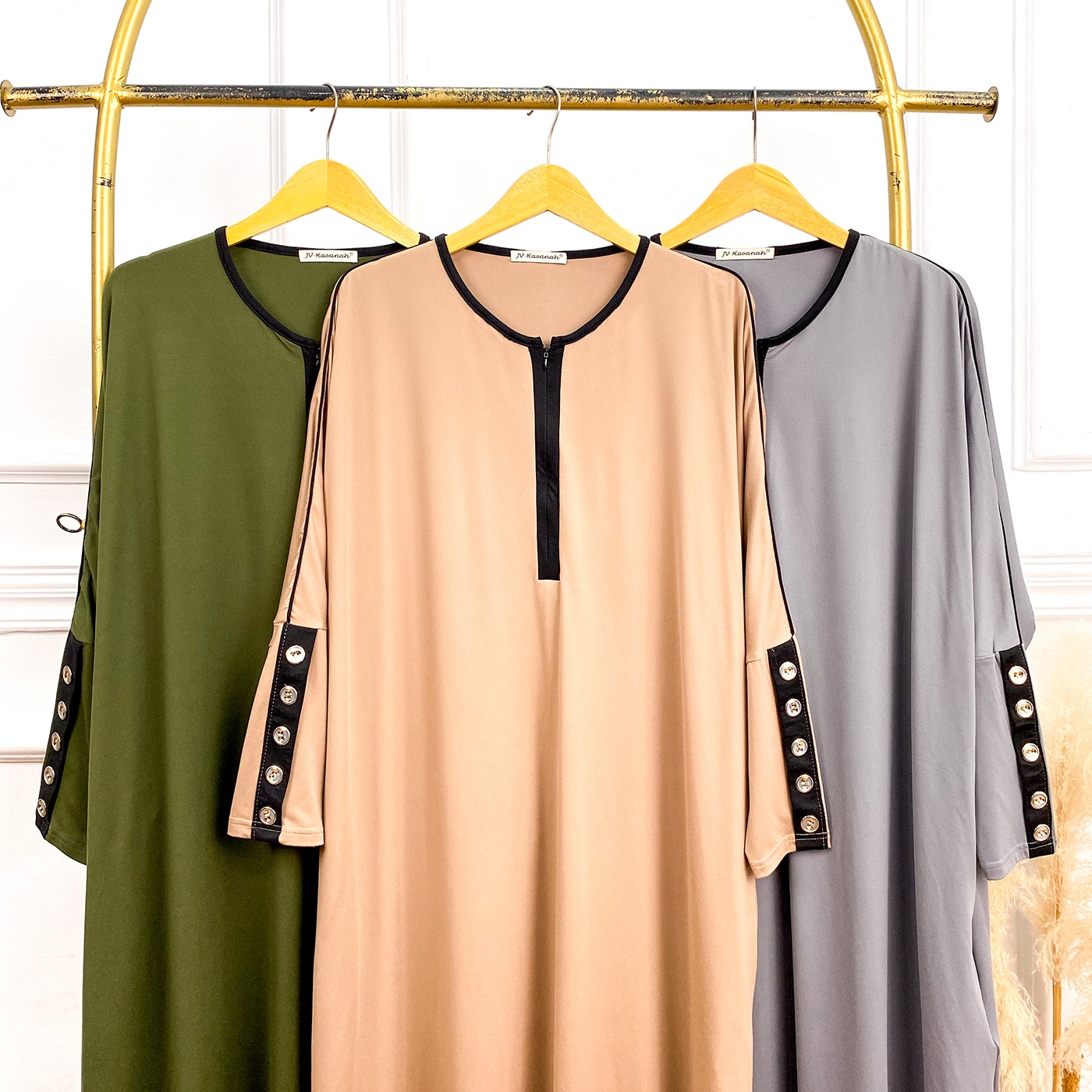 Abaya Rayon Kancing - Gamis Abaya Rayon List dan Kancing Oversize Basic Daily Busui Friendly