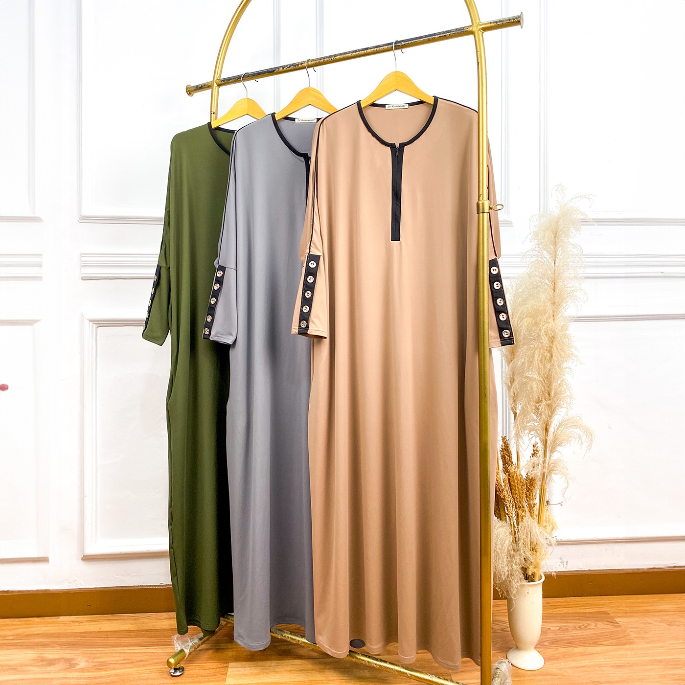 Abaya Rayon Kancing - Gamis Abaya Rayon List dan Kancing Oversize Basic Daily Busui Friendly
