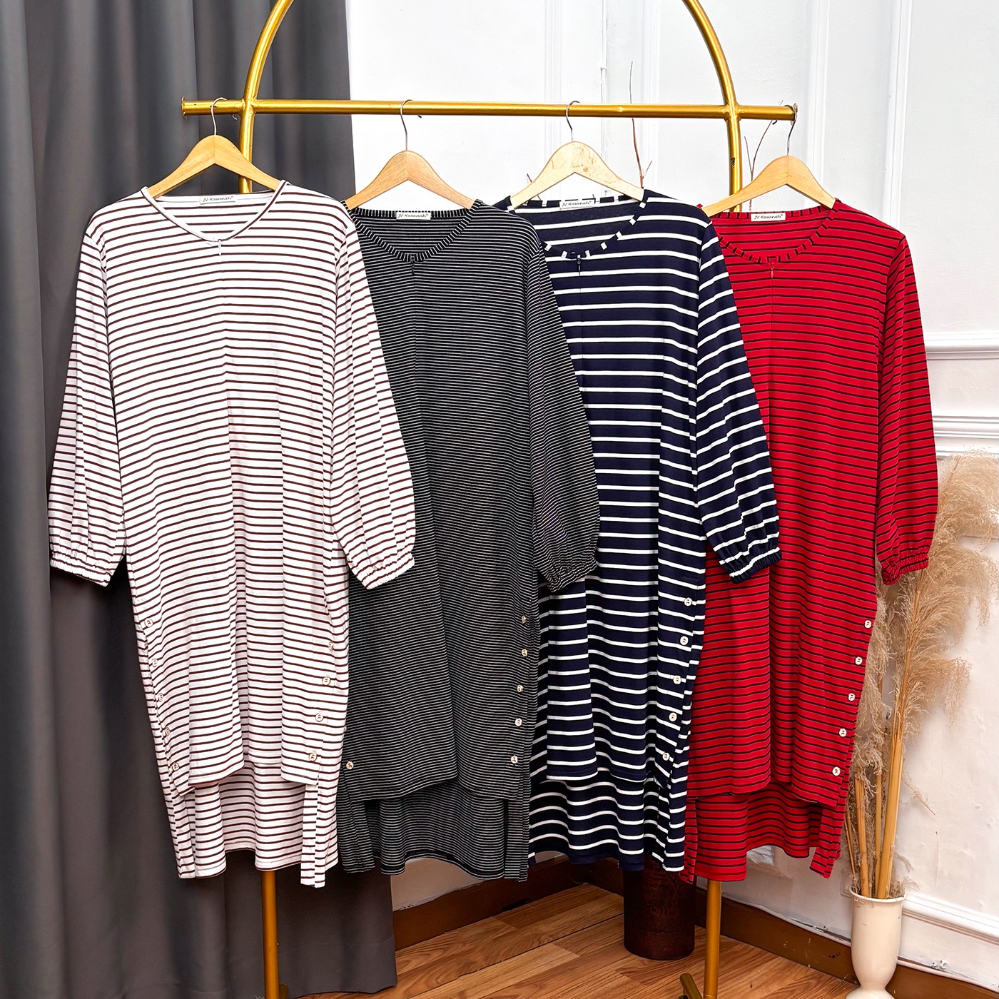 Setelan Tunik Kancing Busui Friendly Kaos Adem - JV Hasanah Midi Tunic