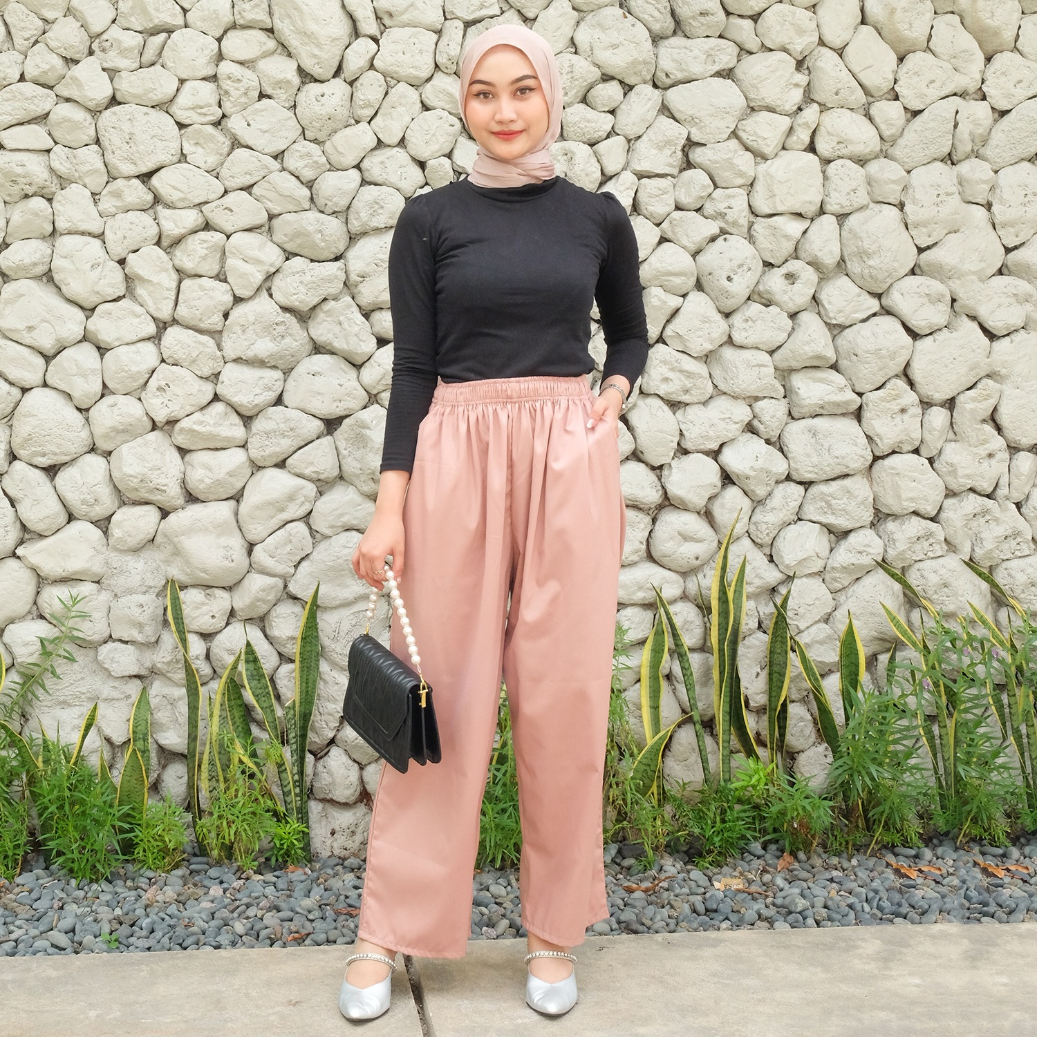 Asena Loose Cotton Pants - Celana Katun Lurus Pinggang Full Karet