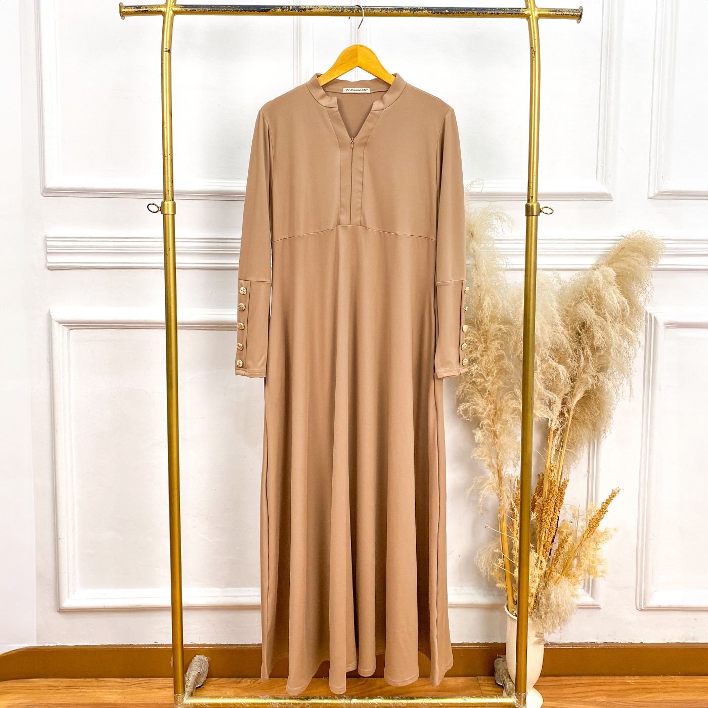 Asyifa Rayon Kancing Dress - Gamis Basic Krah V Tangan Kancing Rayon Adem