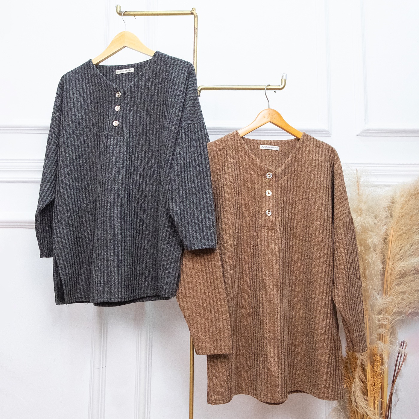 SetRok Rajut Melange Gamila Kancing - JV Hasanah Gamila Rajut Melange Set Rok Adem Jumbo