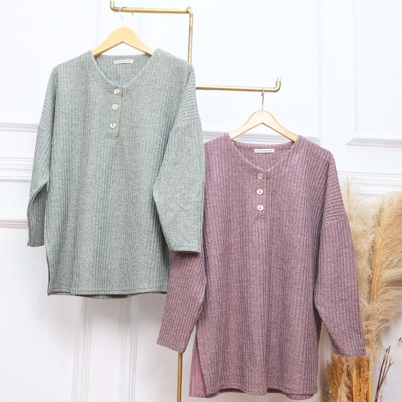 SetRok Rajut Melange Gamila Kancing - JV Hasanah Gamila Rajut Melange Set Rok Adem Jumbo
