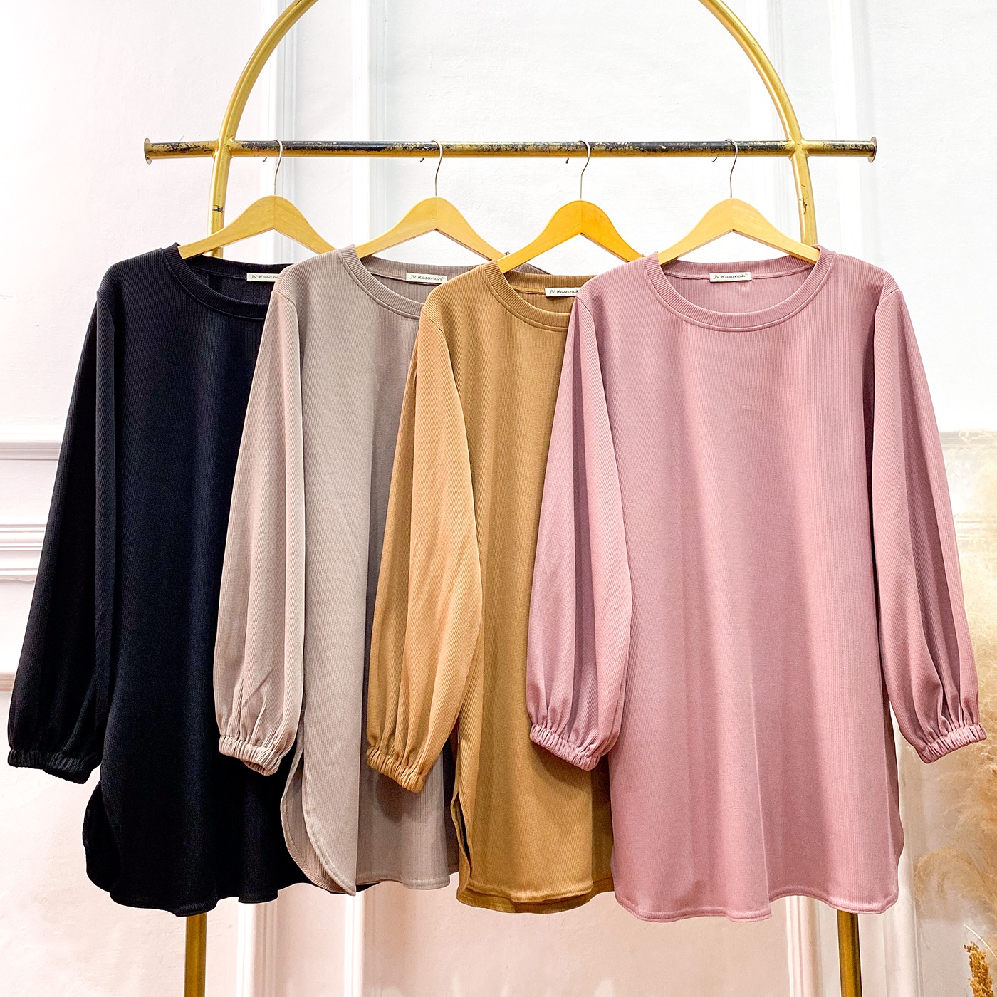 Oneset Baju Kurung Oval Waffle Knit - Setelan Rok dan Celana Baju Kurung Waffle Knit Premium