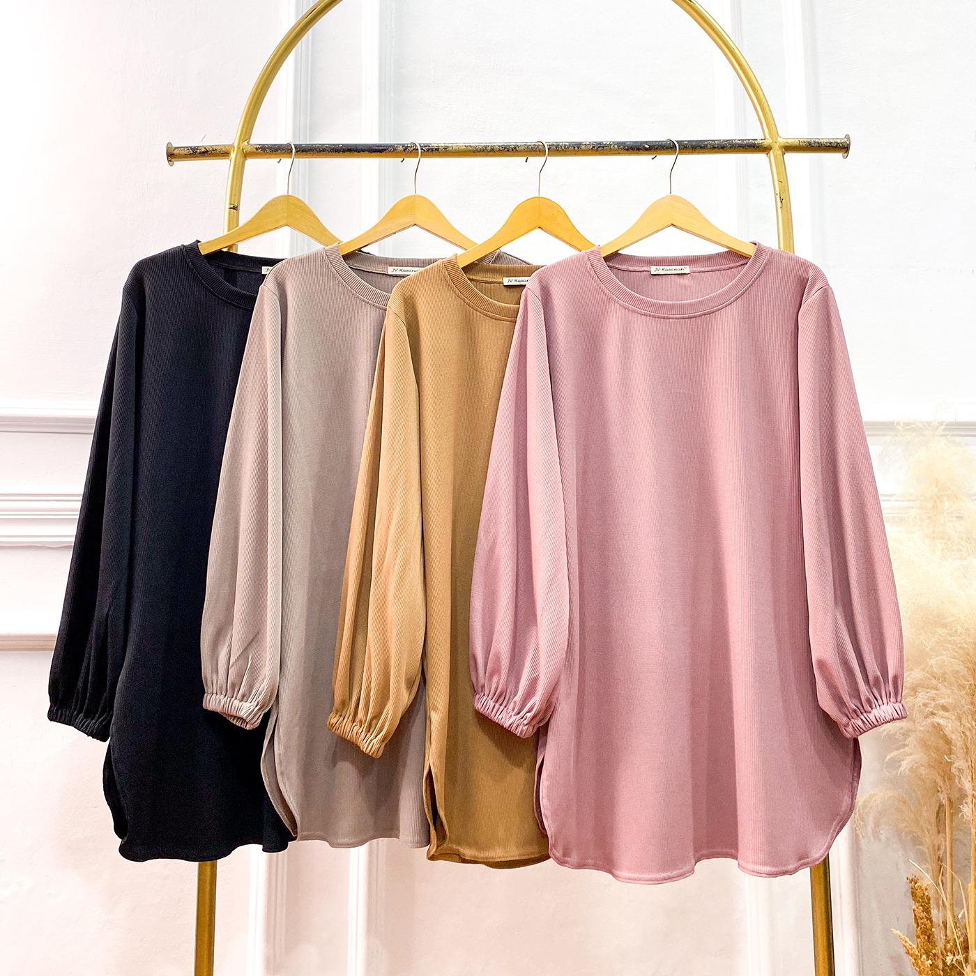 Oneset Baju Kurung Oval Waffle Knit - Setelan Rok dan Celana Baju Kurung Waffle Knit Premium