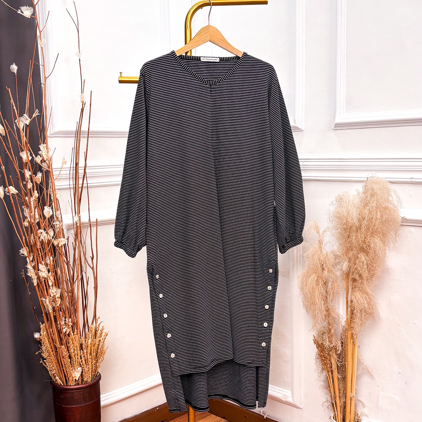 Setelan Tunik Kancing Busui Friendly Kaos Adem - JV Hasanah Midi Tunic