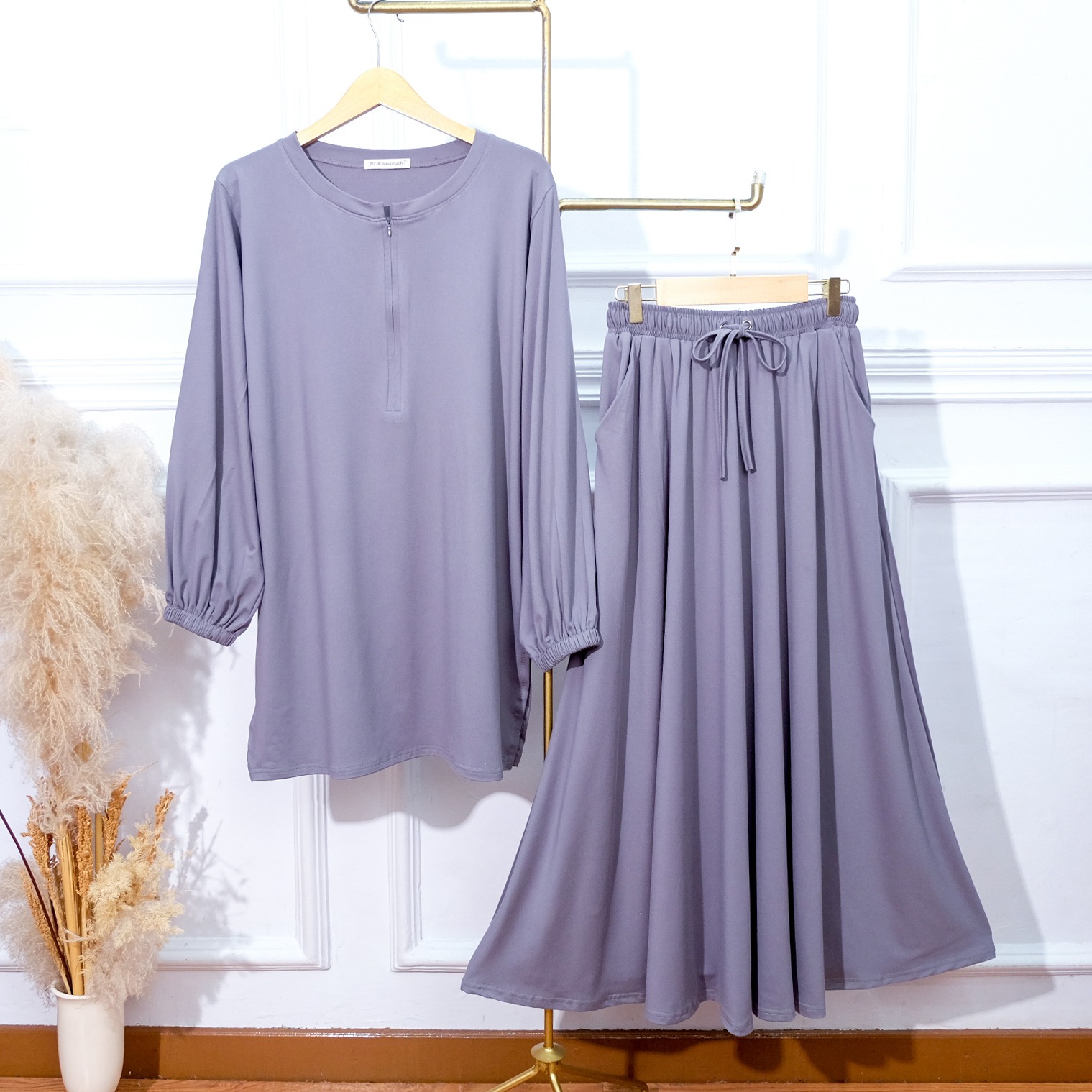 Setelan Baju Kurung Busui Rok dan Kulot-JV Hasanah Nadia Set Kurung Rok dan Kulot Jumbo