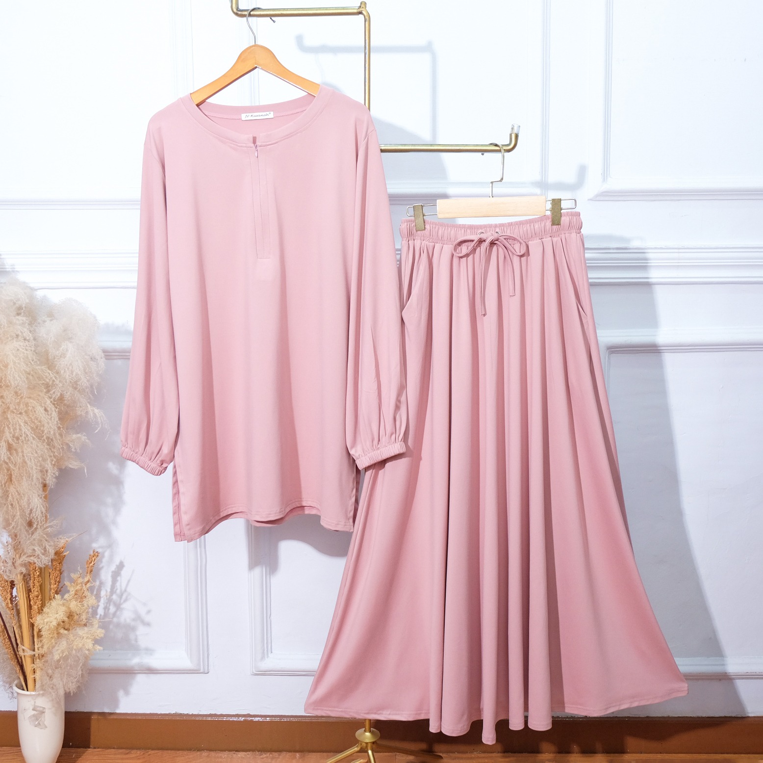 Setelan Baju Kurung Busui Rok dan Kulot-JV Hasanah Nadia Set Kurung Rok dan Kulot Jumbo