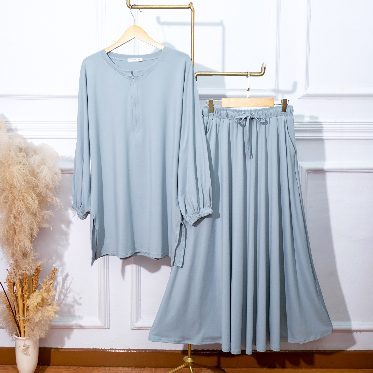 Setelan Baju Kurung Busui Rok dan Kulot-JV Hasanah Nadia Set Kurung Rok dan Kulot Jumbo