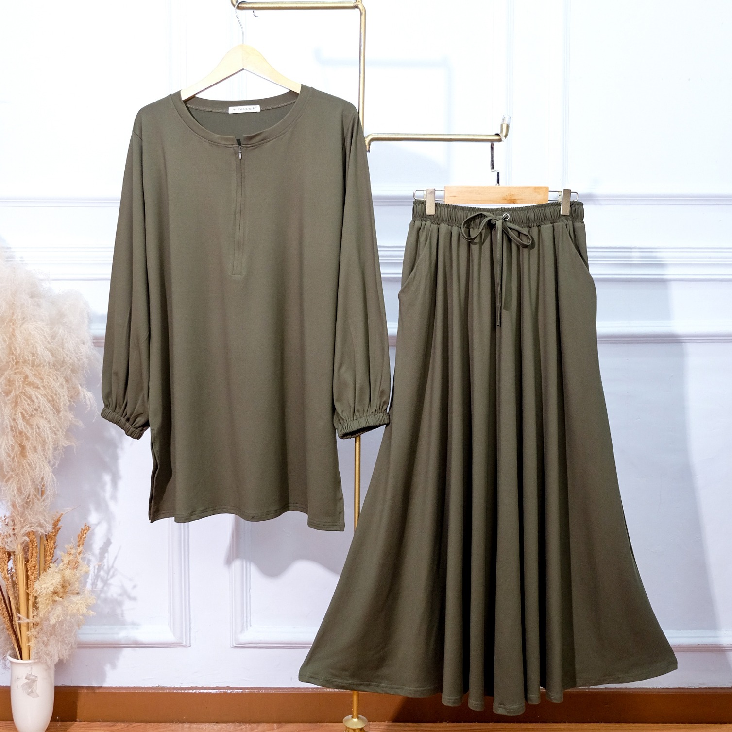 Setelan Baju Kurung Busui Rok dan Kulot-JV Hasanah Nadia Set Kurung Rok dan Kulot Jumbo