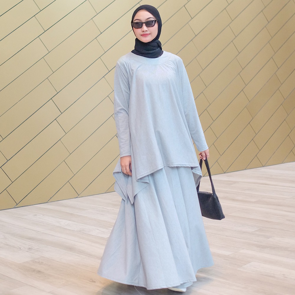 Oneset Simple Skirt Stripe Ultrathin - Setelan Simple Rok Serut