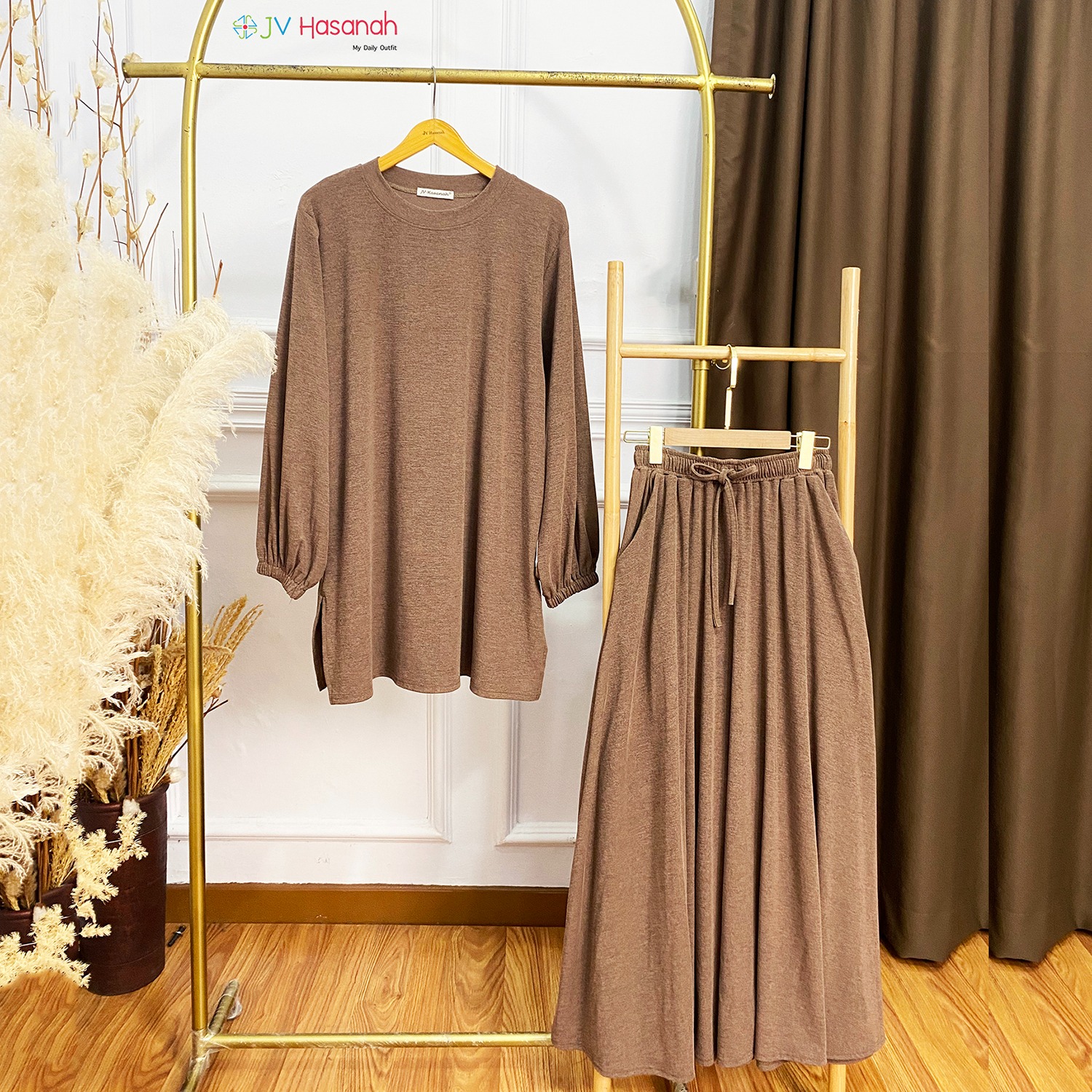 Oneset Rok Serut Atasan Jumbo Abstract - Setelan Rok Baju Kurung Corduroy