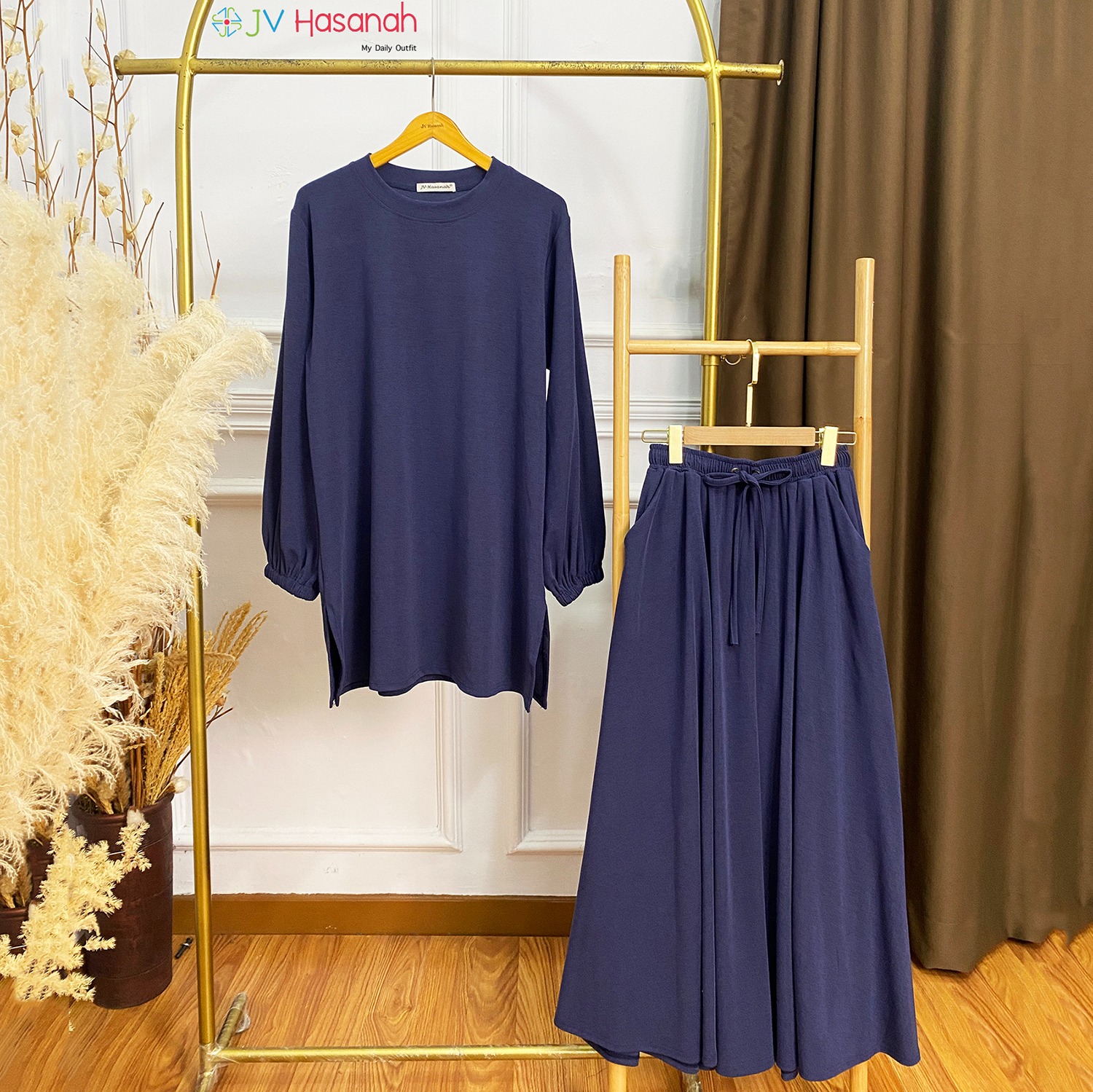 Oneset Rok Serut Atasan Jumbo Abstract - Setelan Rok Baju Kurung Corduroy