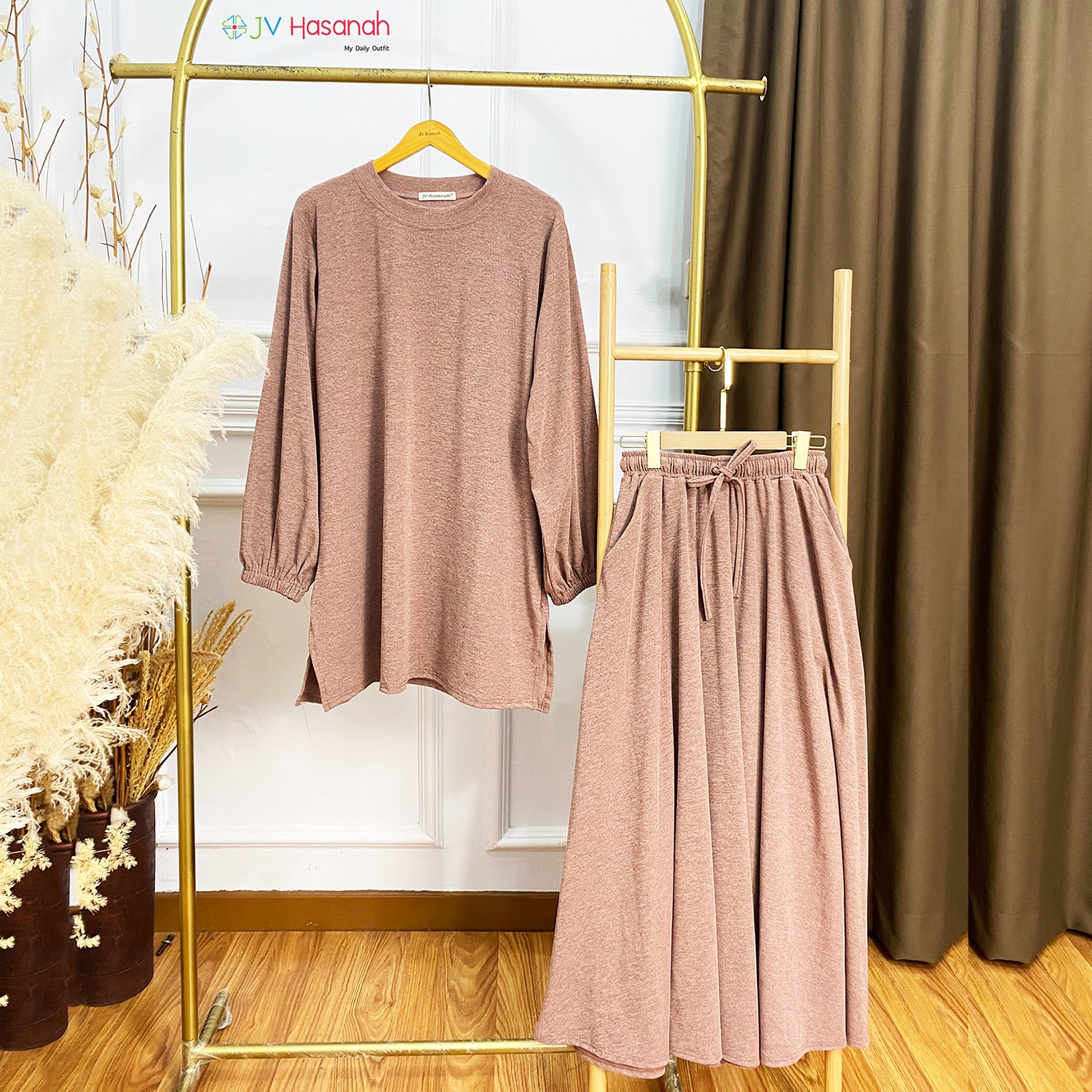 Oneset Rok Serut Atasan Jumbo Abstract - Setelan Rok Baju Kurung Corduroy