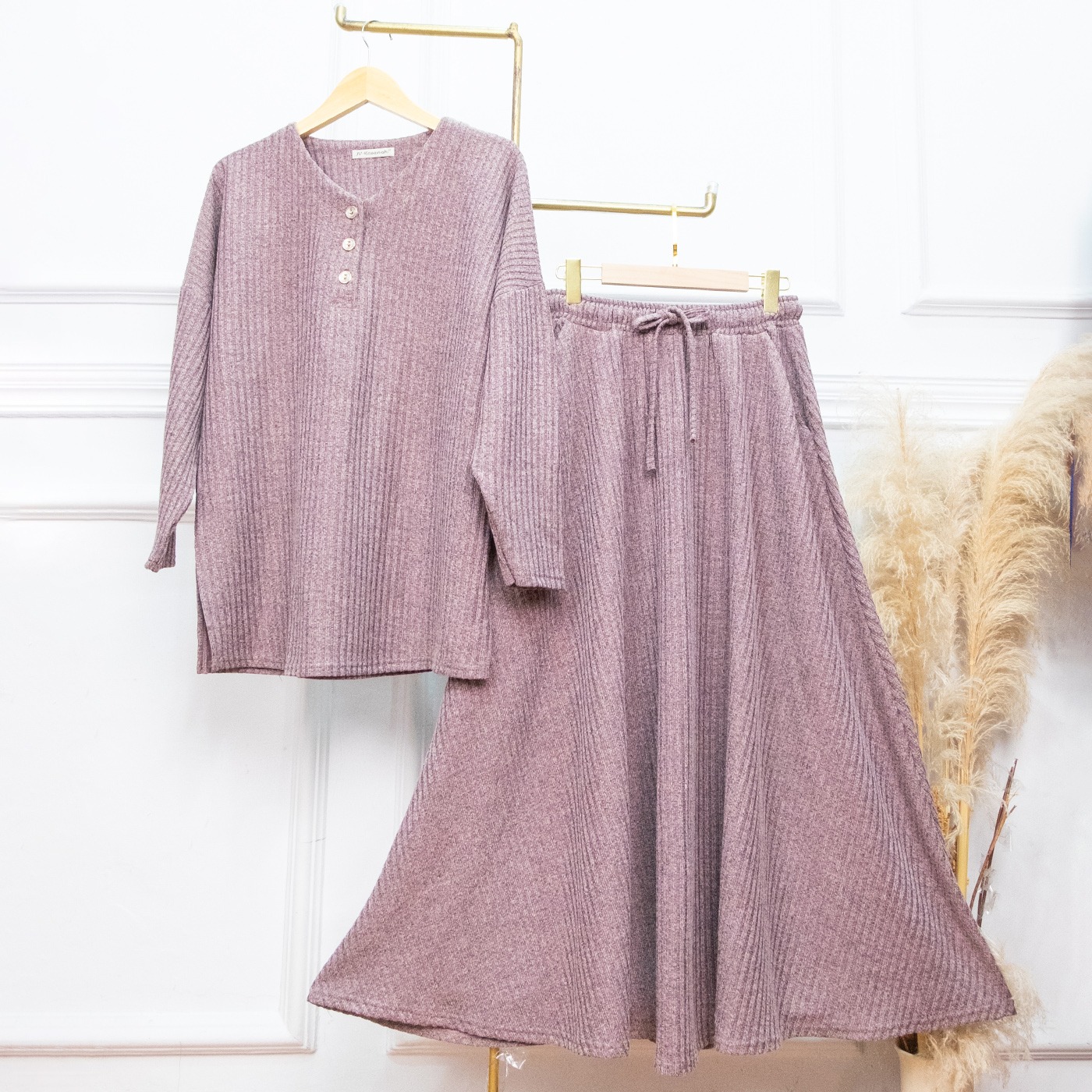 SetRok Rajut Melange Gamila Kancing - JV Hasanah Gamila Rajut Melange Set Rok Adem Jumbo