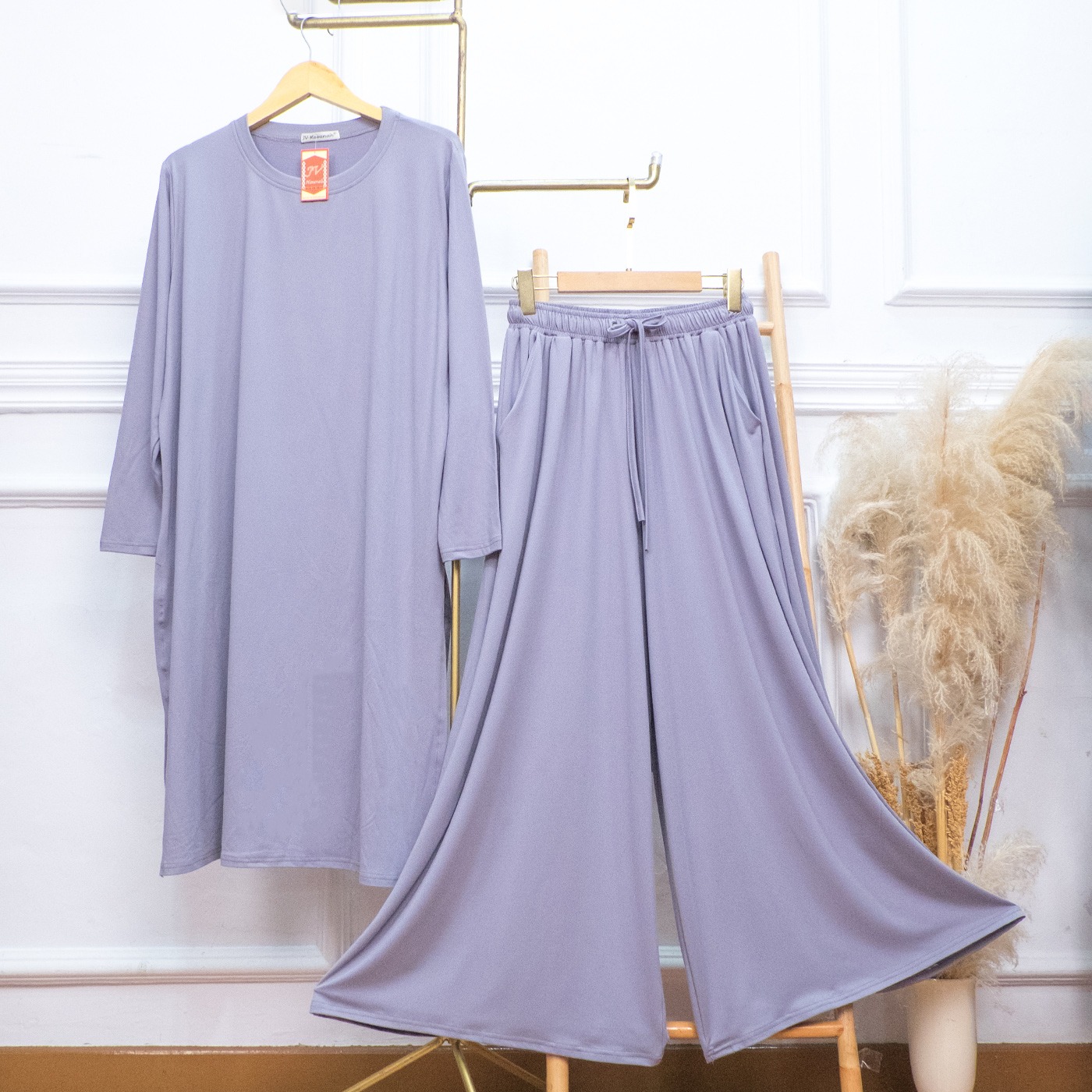 Oneset Tunik Rok dan Kulot Rayon Jumbo Adem - JV Hasanah Set Tunik Rok dan Kulot Rayon