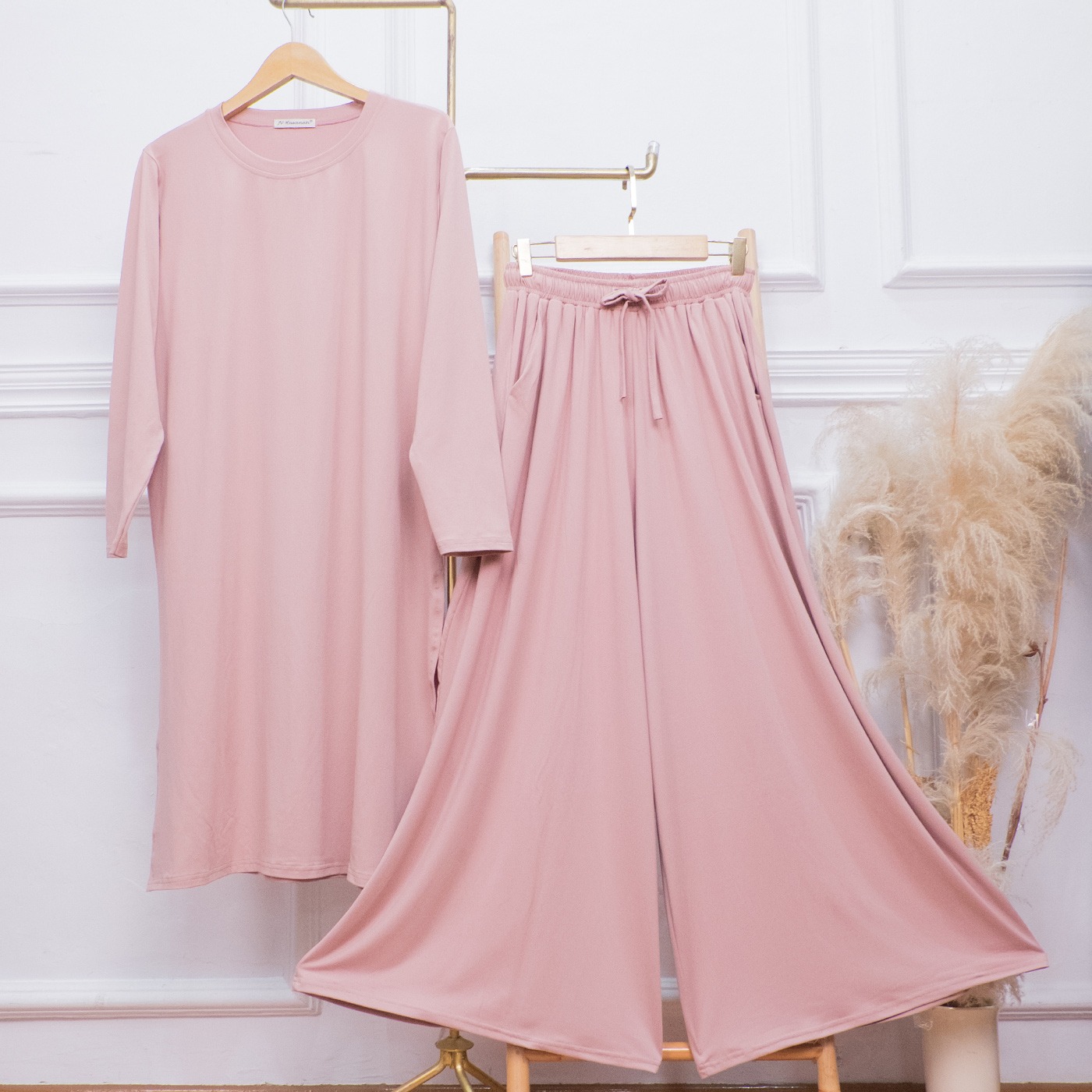 Oneset Tunik Rok dan Kulot Rayon Jumbo Adem - JV Hasanah Set Tunik Rok dan Kulot Rayon