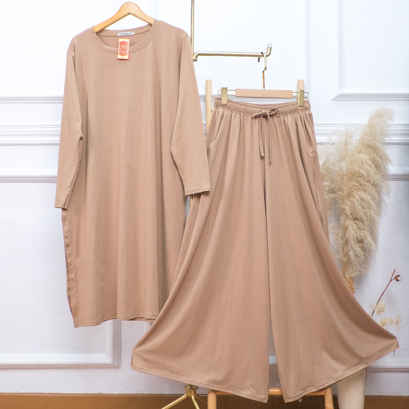 Oneset Tunik Rok dan Kulot Rayon Jumbo Adem - JV Hasanah Set Tunik Rok dan Kulot Rayon