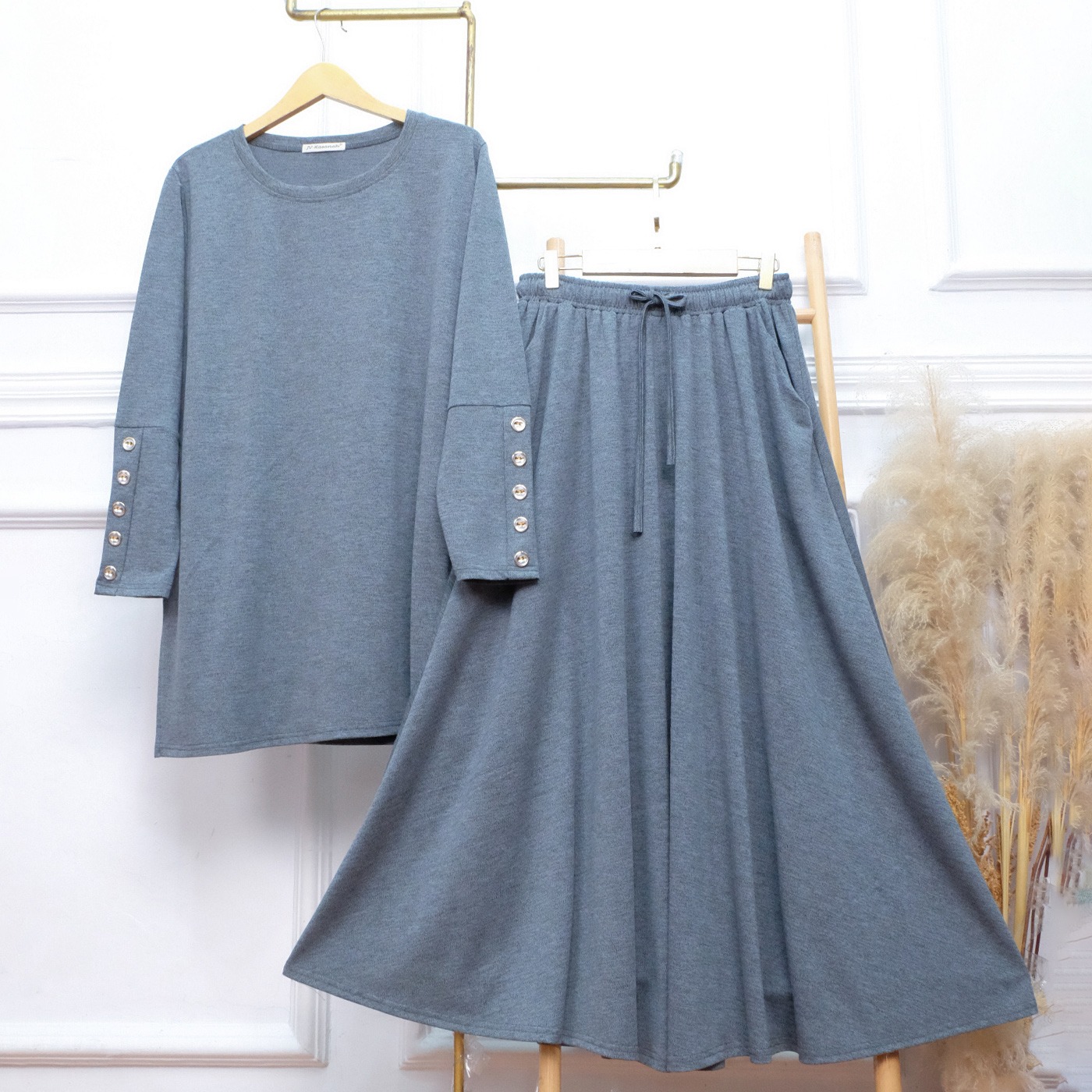Set Kulot Set Rok Set Pants Aziza Abstract Kancing - JV Hasanah Aziza Set Rok Set Pants Set Kulot Adem Jumbo