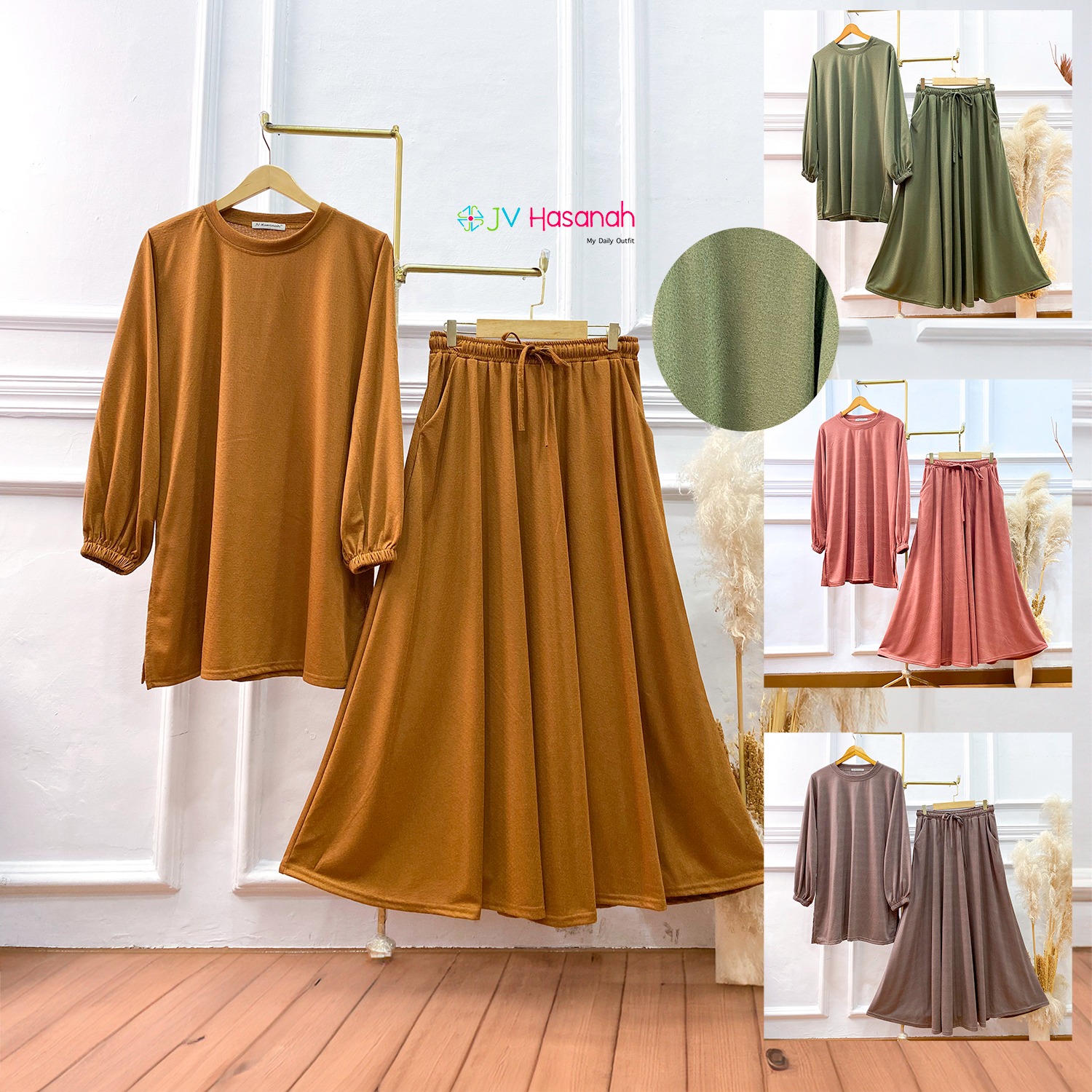 Oneset Kaos Dobby Baju Kurung Skirt - Setelan Rok Baju Kurung Kaos Dobby