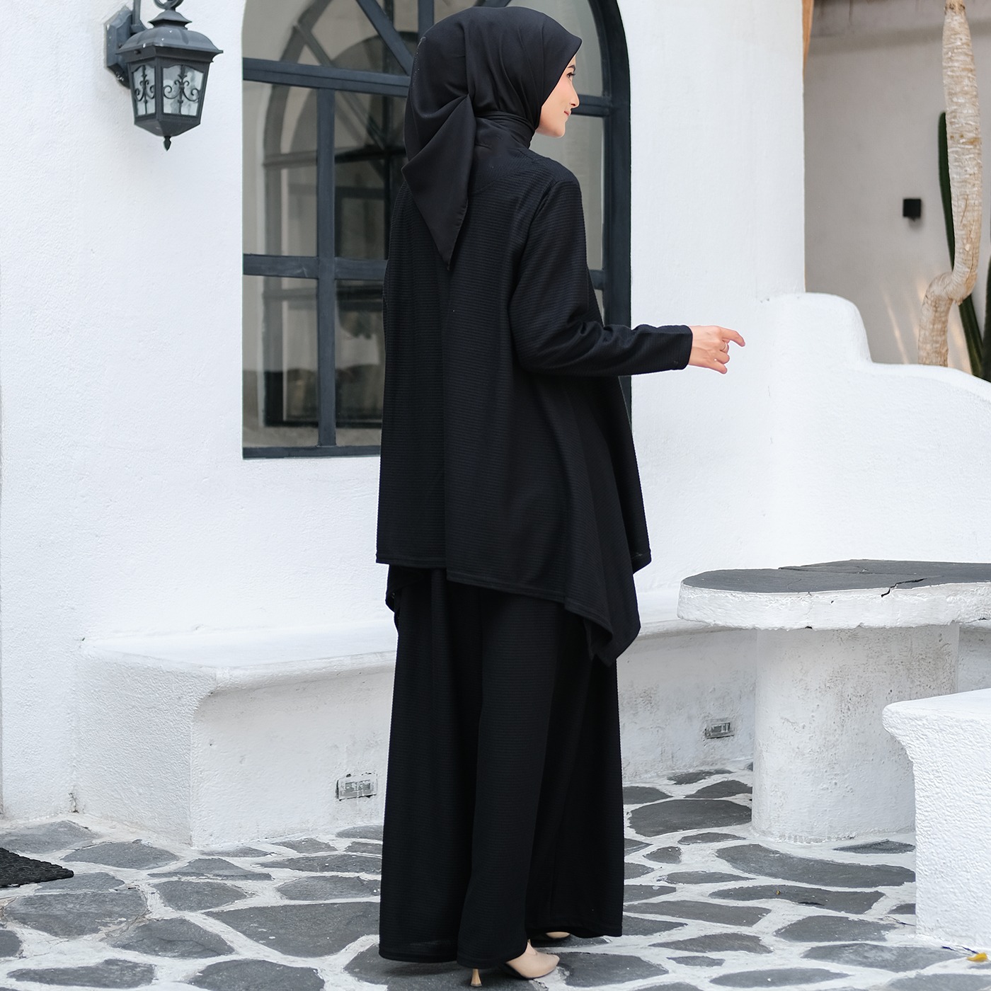 Oneset Simple Waffle Knit Series Black - SetelanSimple  Rok dan Kulot Kaos Knit Waffle