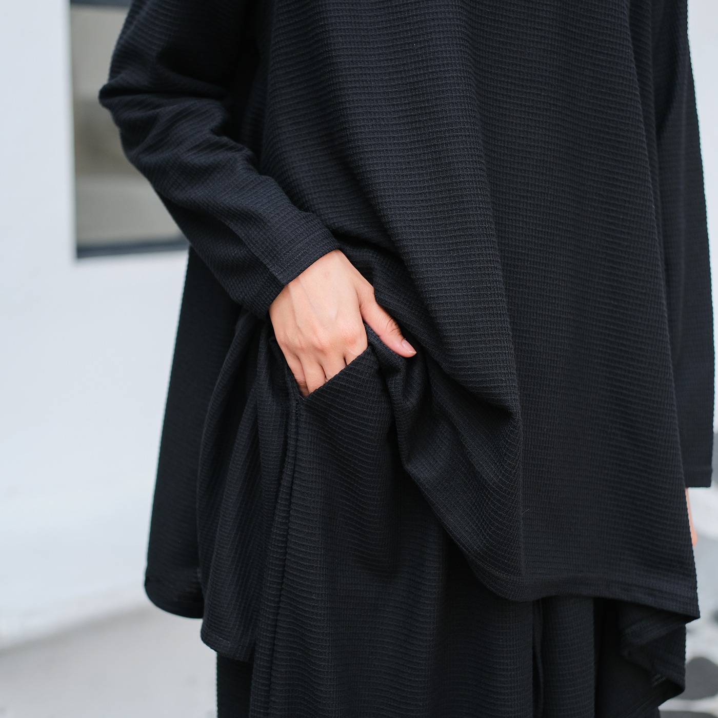 Oneset Simple Waffle Knit Series Black - SetelanSimple  Rok dan Kulot Kaos Knit Waffle