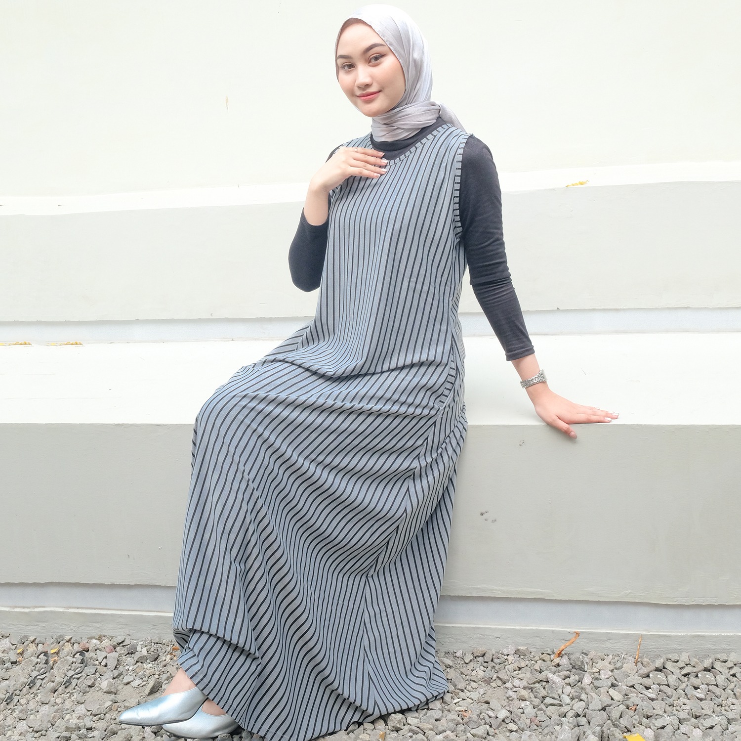 Sheilla Stripes Dress - Gamis Kensy Salur Kecil dan Besar