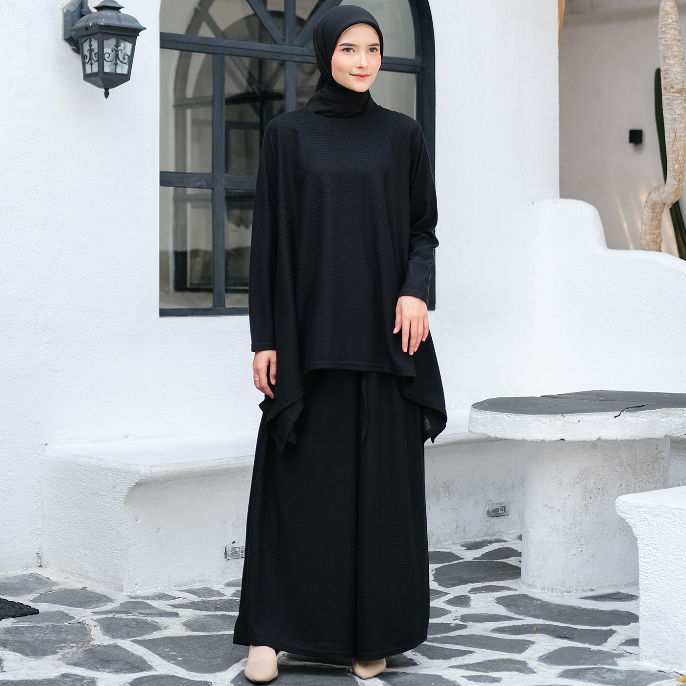 Oneset Simple Waffle Knit Series Black - SetelanSimple  Rok dan Kulot Kaos Knit Waffle
