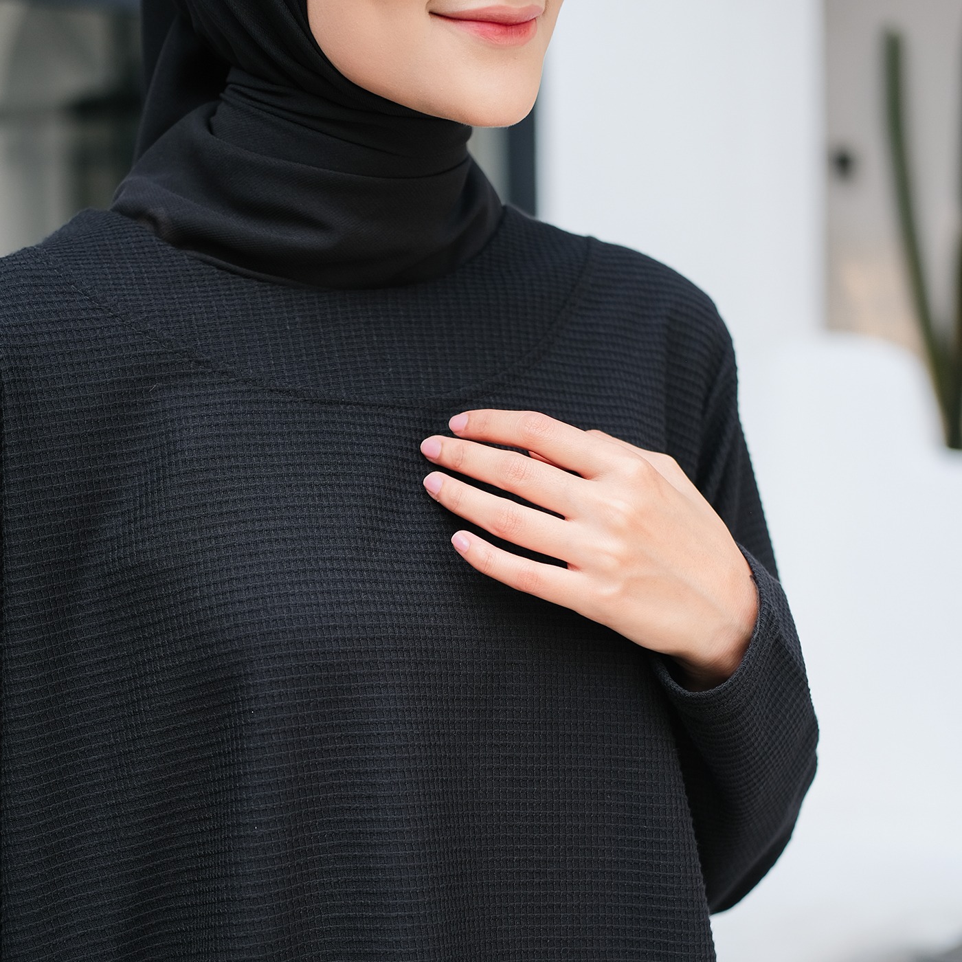 Oneset Simple Waffle Knit Series Black - SetelanSimple  Rok dan Kulot Kaos Knit Waffle