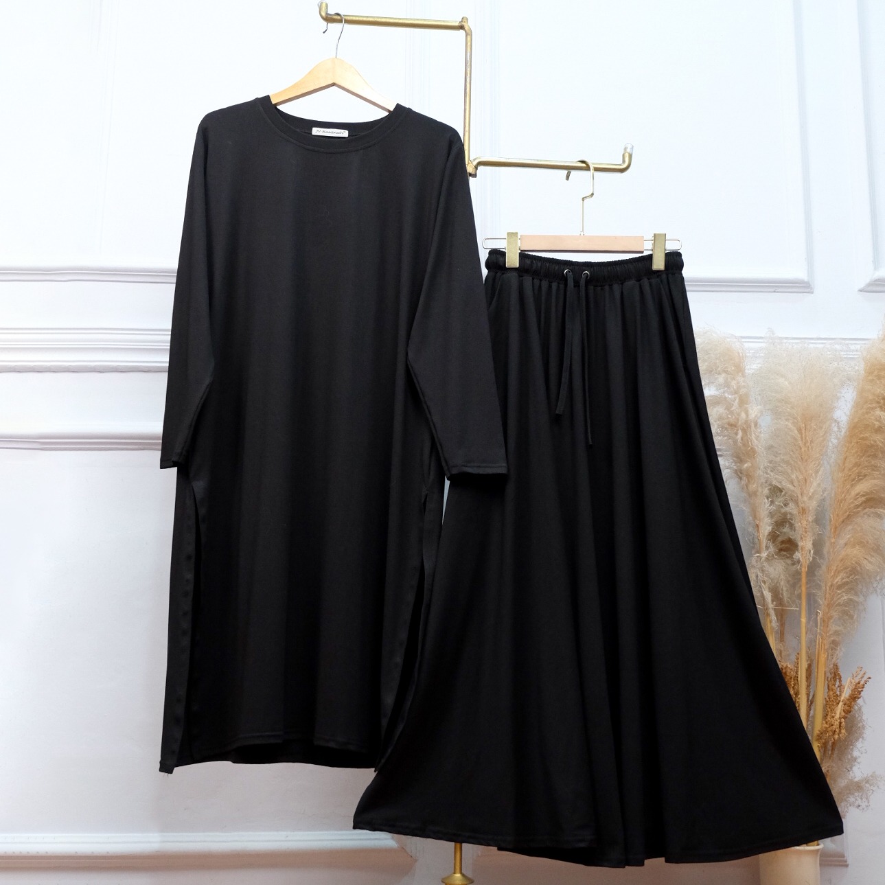 Oneset Tunik Rok dan Kulot Rayon Jumbo Adem - JV Hasanah Set Tunik Rok dan Kulot Rayon
