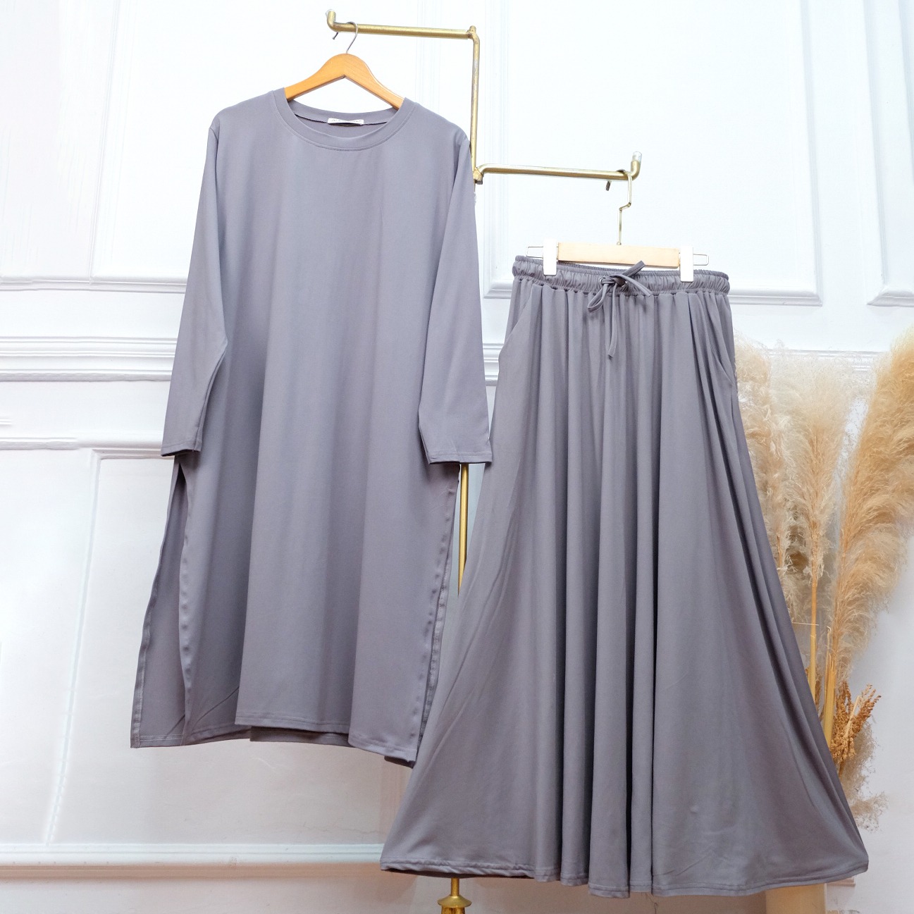 Oneset Tunik Rok dan Kulot Rayon Jumbo Adem - JV Hasanah Set Tunik Rok dan Kulot Rayon