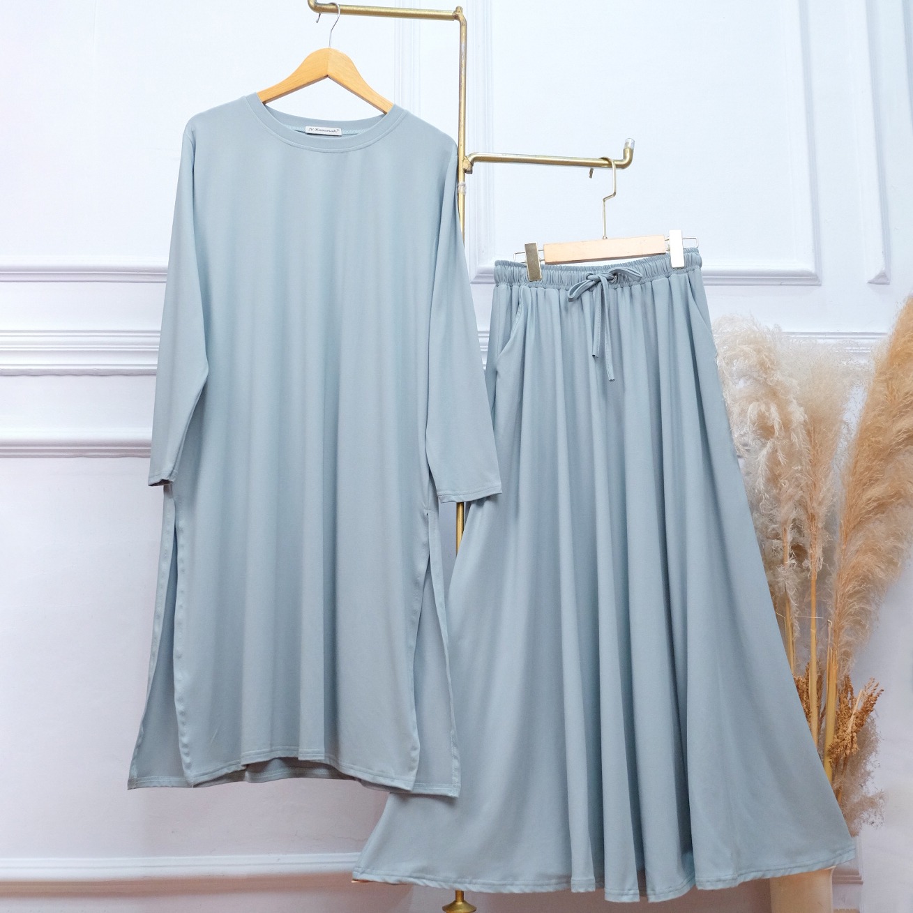 Oneset Tunik Rok dan Kulot Rayon Jumbo Adem - JV Hasanah Set Tunik Rok dan Kulot Rayon