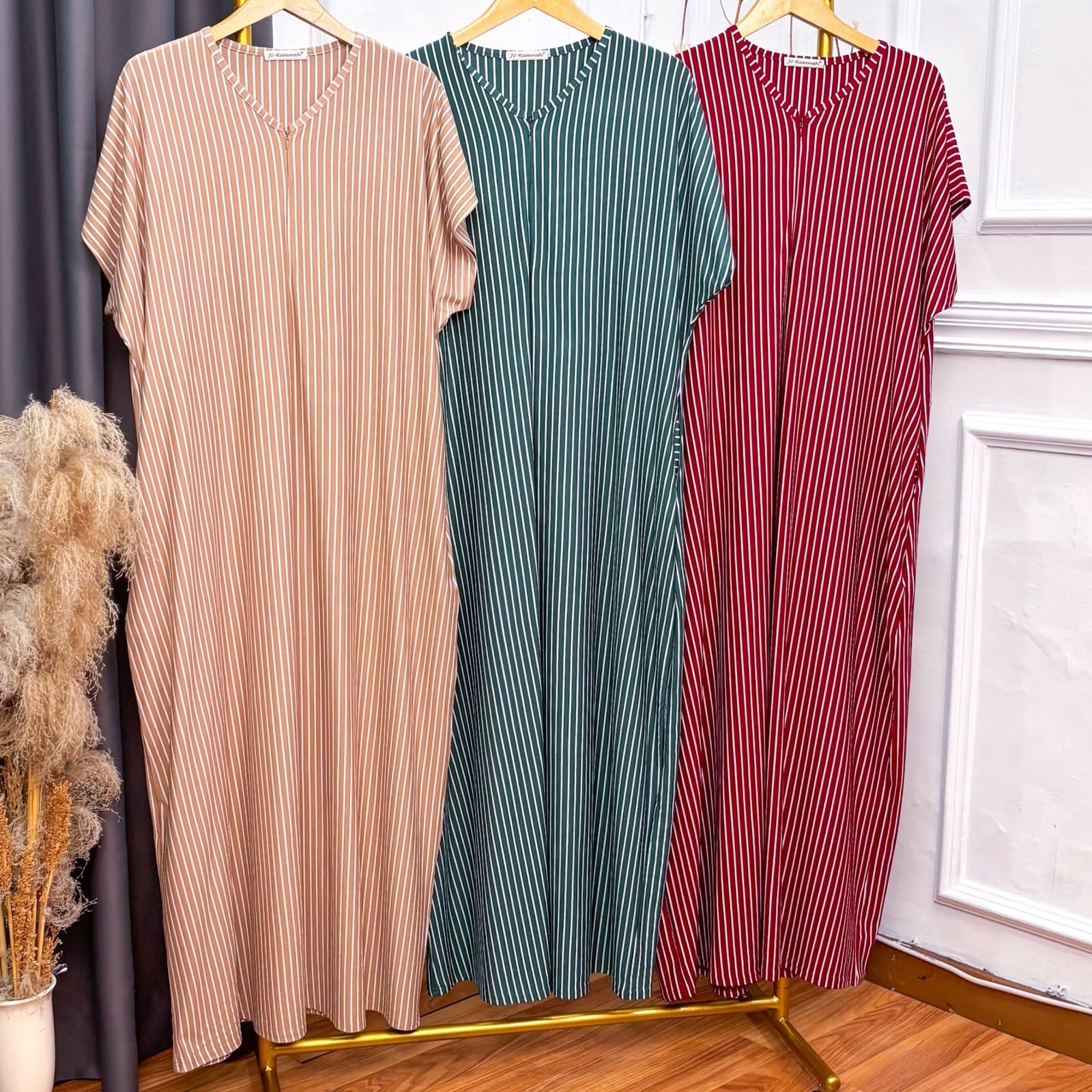 Safa Dress Inner Outer Salur Wanita - Gamis Lengan Pendek Salur Adem Jumbo