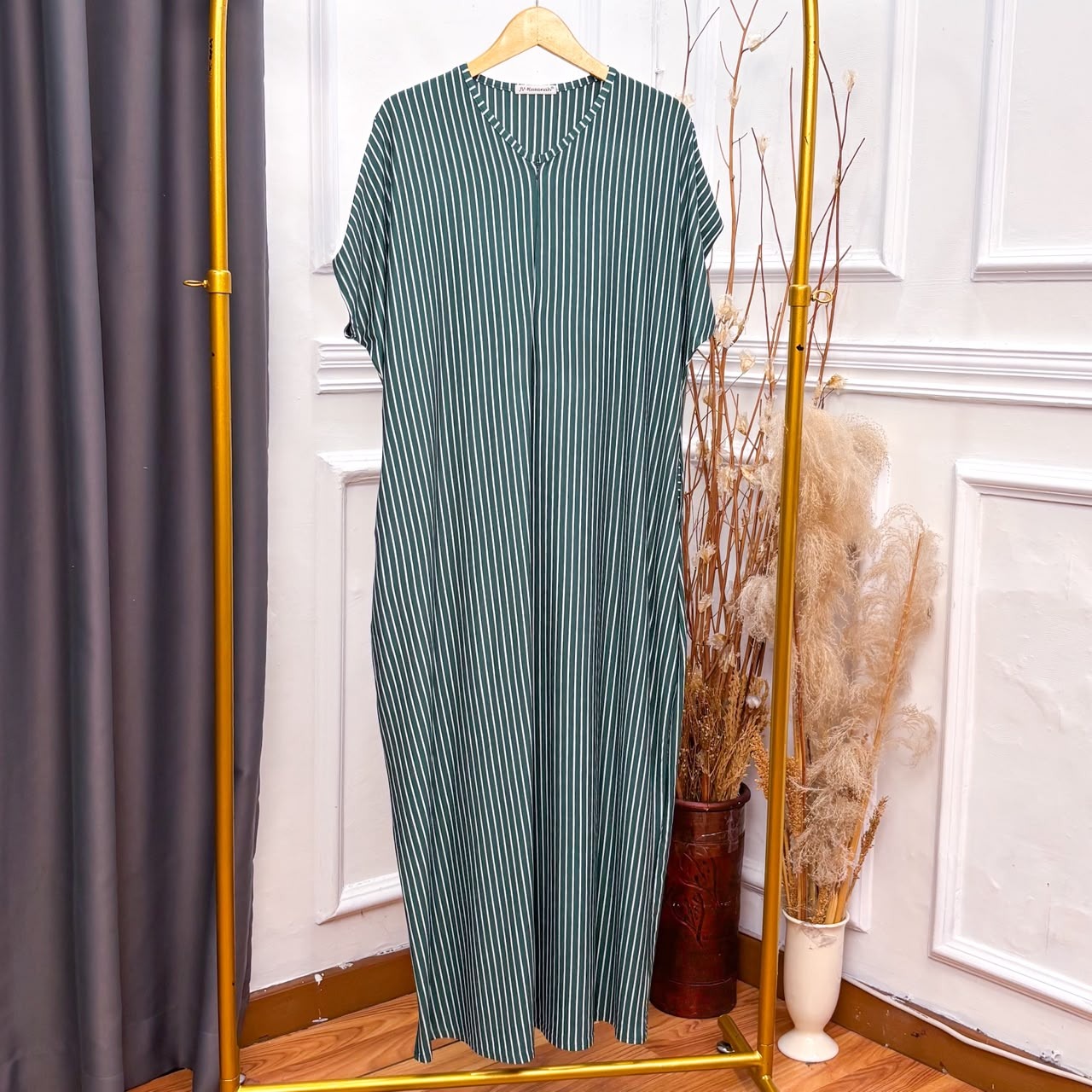 Safa Dress Inner Outer Salur Wanita - Gamis Lengan Pendek Salur Adem Jumbo