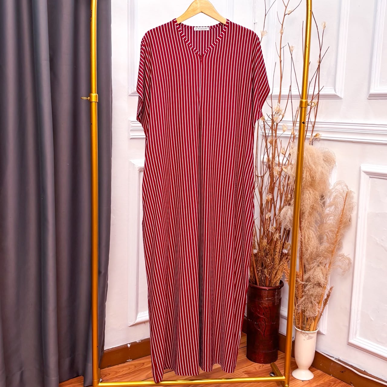 Safa Dress Inner Outer Salur Wanita - Gamis Lengan Pendek Salur Adem Jumbo