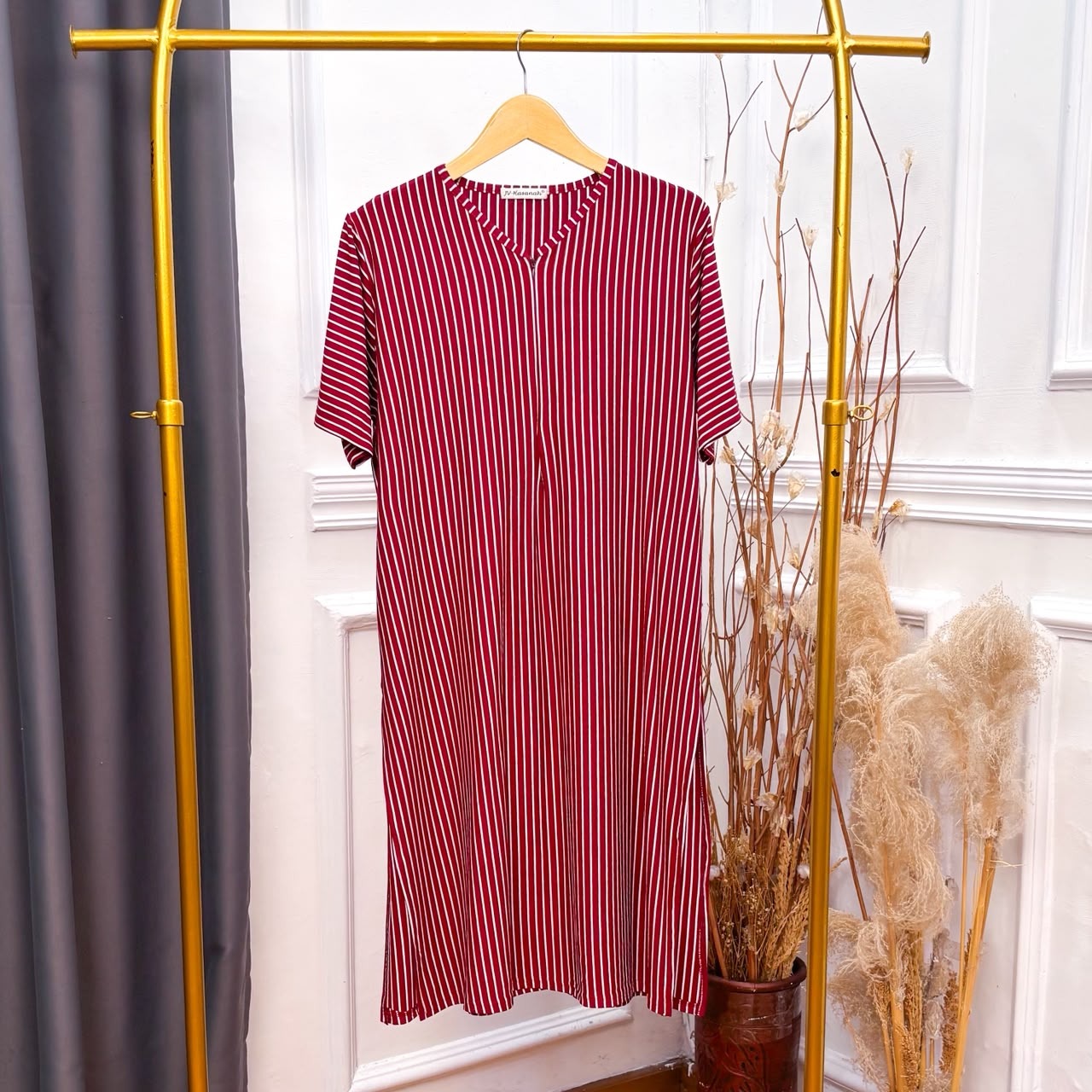 Safa Tunik Inner Outer Salur Wanita - Tunik Lengan Pendek Salur Adem Jumbo