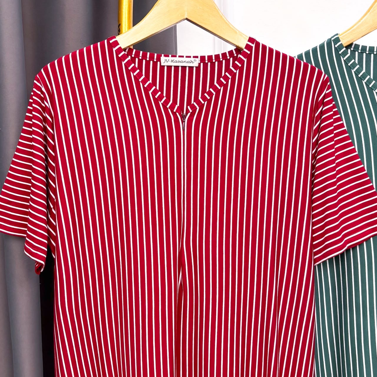 Safa Tunik Inner Outer Salur Wanita - Tunik Lengan Pendek Salur Adem Jumbo