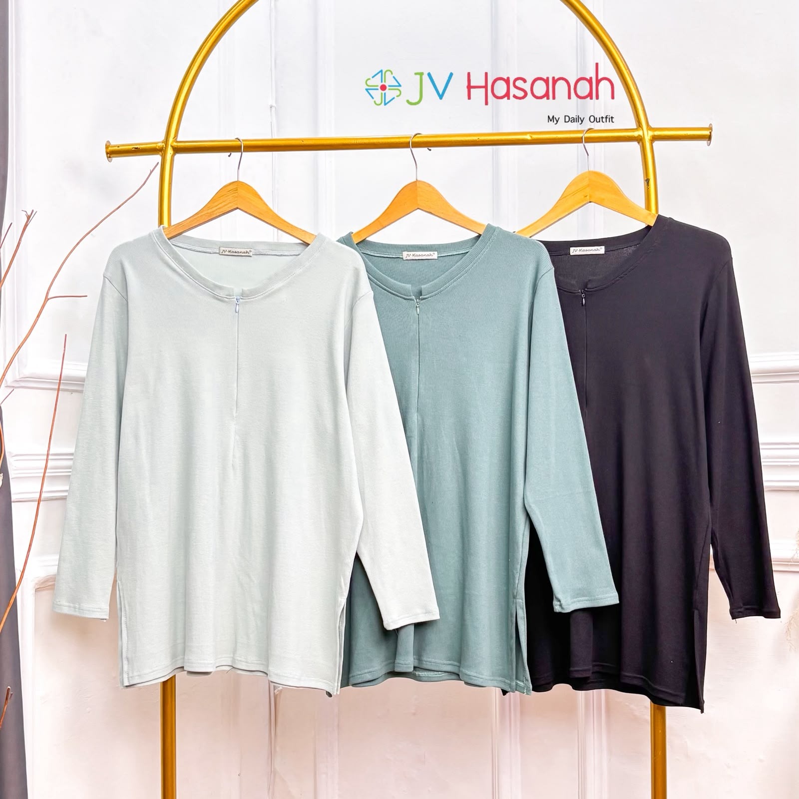Oneset Rok Kulot Knit Rib Katun - JV Hasanah Dania Set Knit Rib Katun