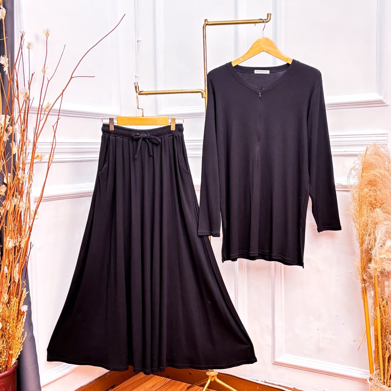 Oneset Rok Kulot Knit Rib Katun - JV Hasanah Dania Set Knit Rib Katun