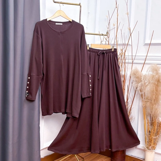 Setelan Kulot Kaos Knit Kancing Jumbo Busui - JV Hasanah Oneset Baju Knit  Kancing