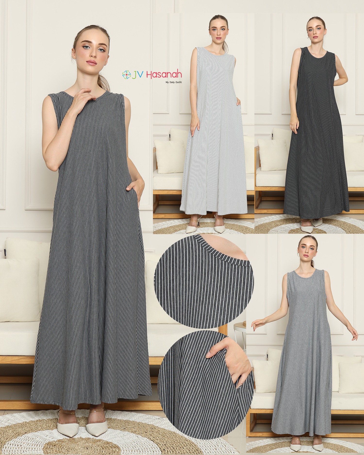 Sheilla Stripes Dress - Gamis Kensy Salur Kecil dan Besar