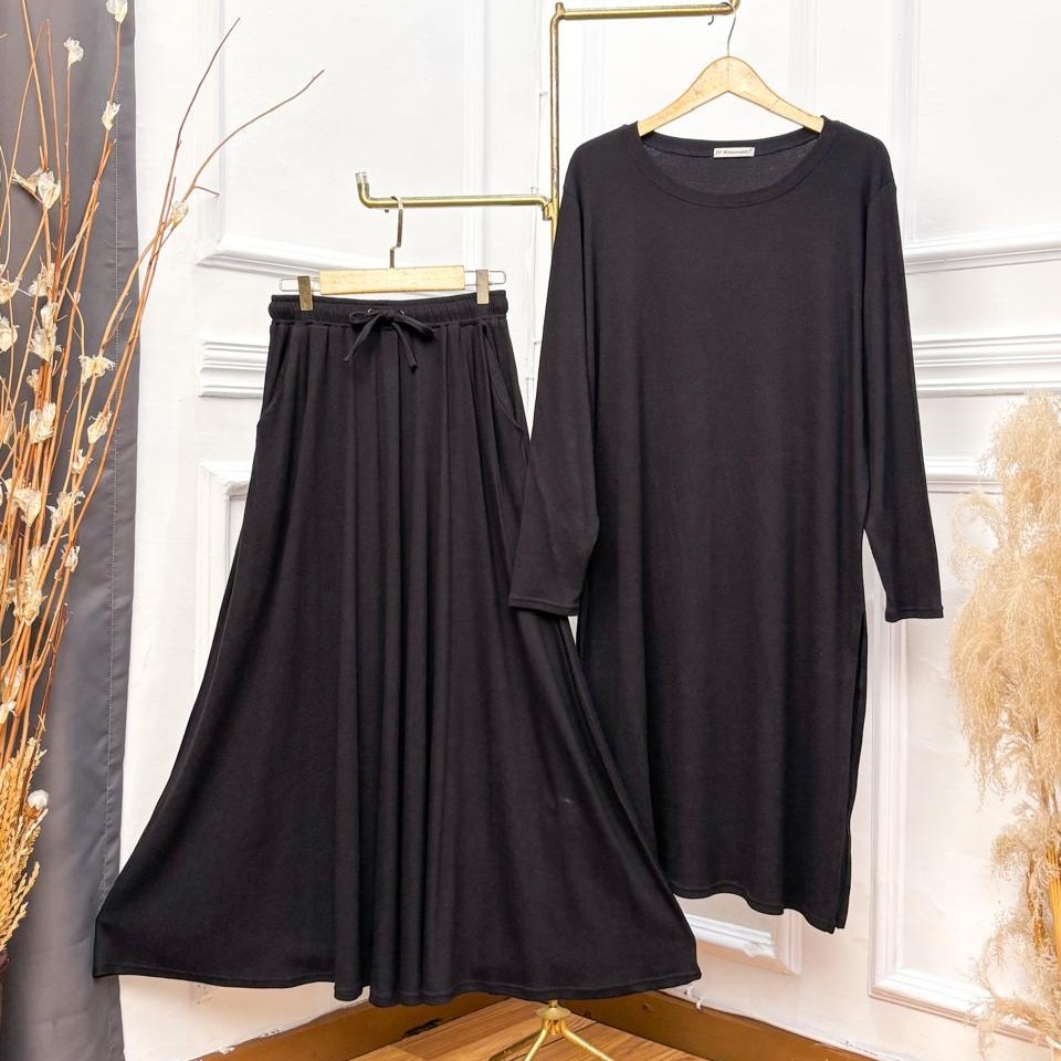 Oneset Tunik Rok Kulot Knit Rib Katun - JV Hasanah Faiza Tunik Knit Rib Katun