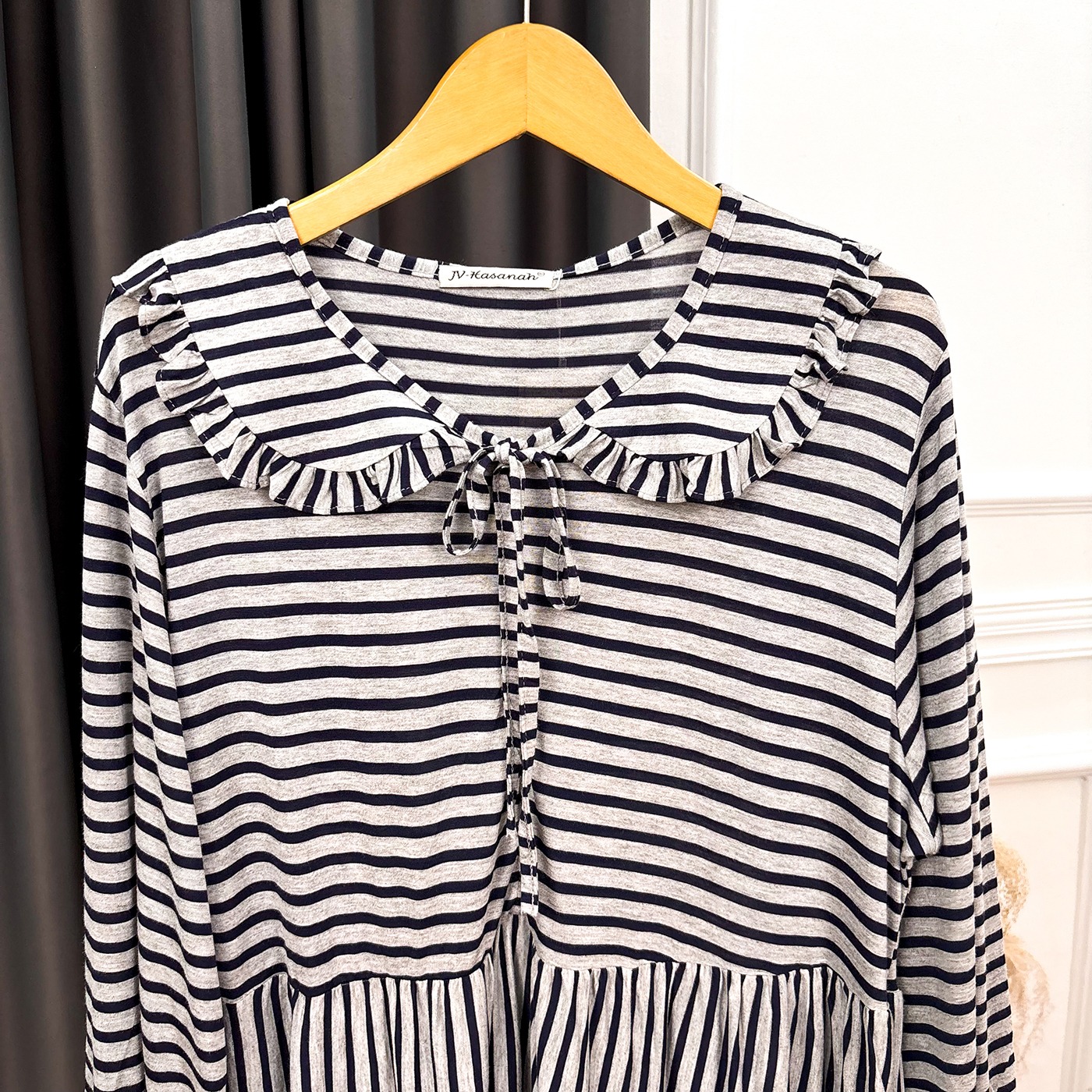 Elle Big Stripes Tunic - Tunik Ruffle Salur Kaos Katun Rayon