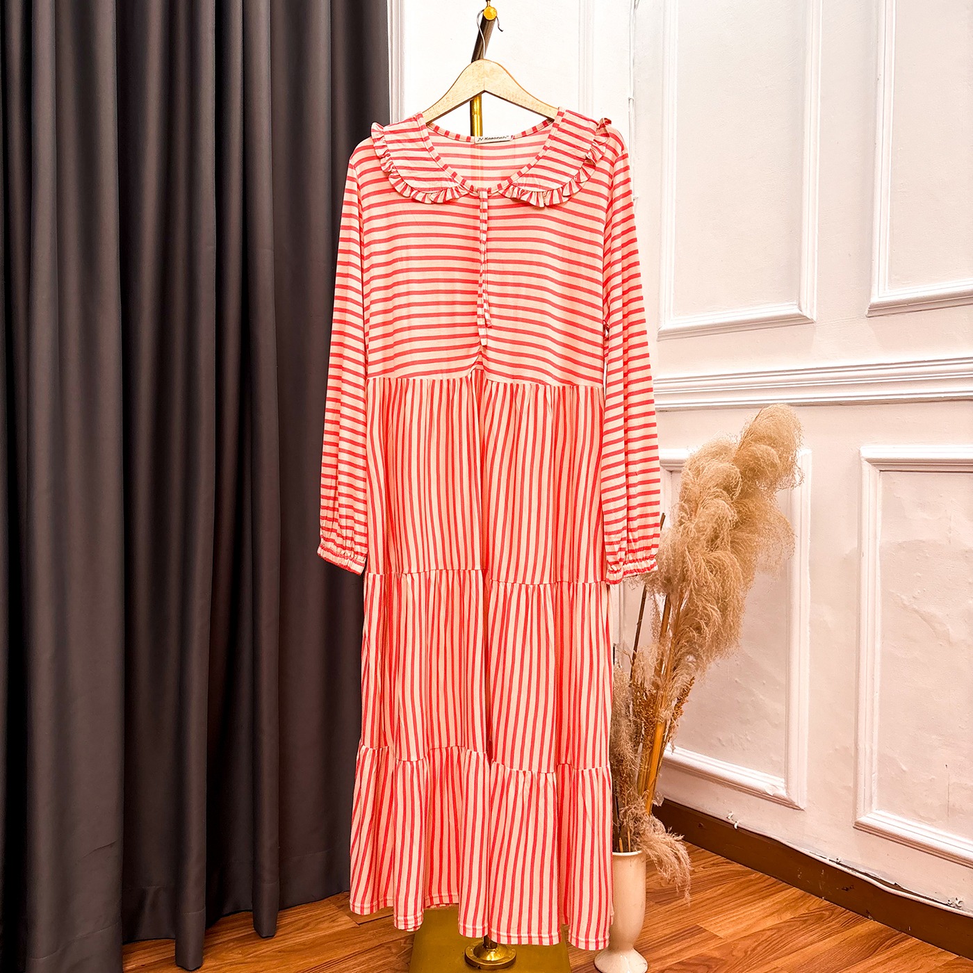 Elle Big Stripes Tunic - Tunik Ruffle Salur Kaos Katun Rayon